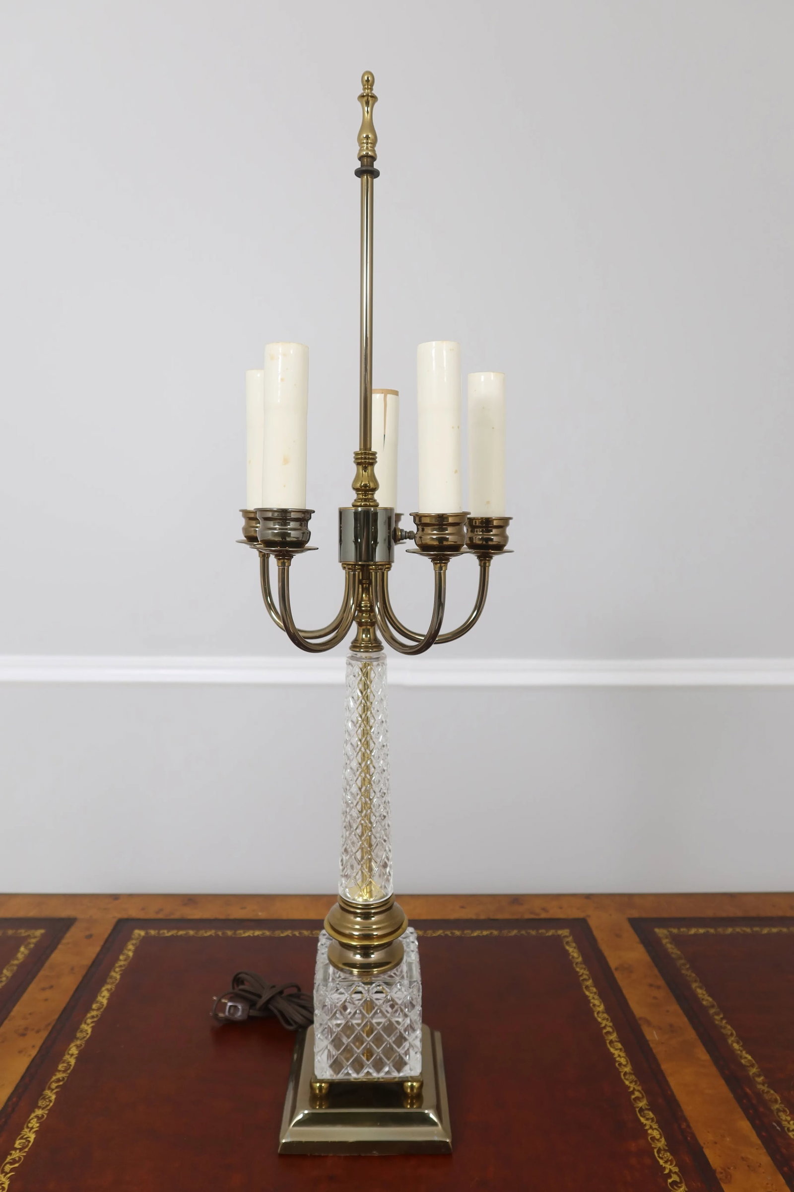 Tower Craftsmen Glass & Brass Candelabra Lamp - 8