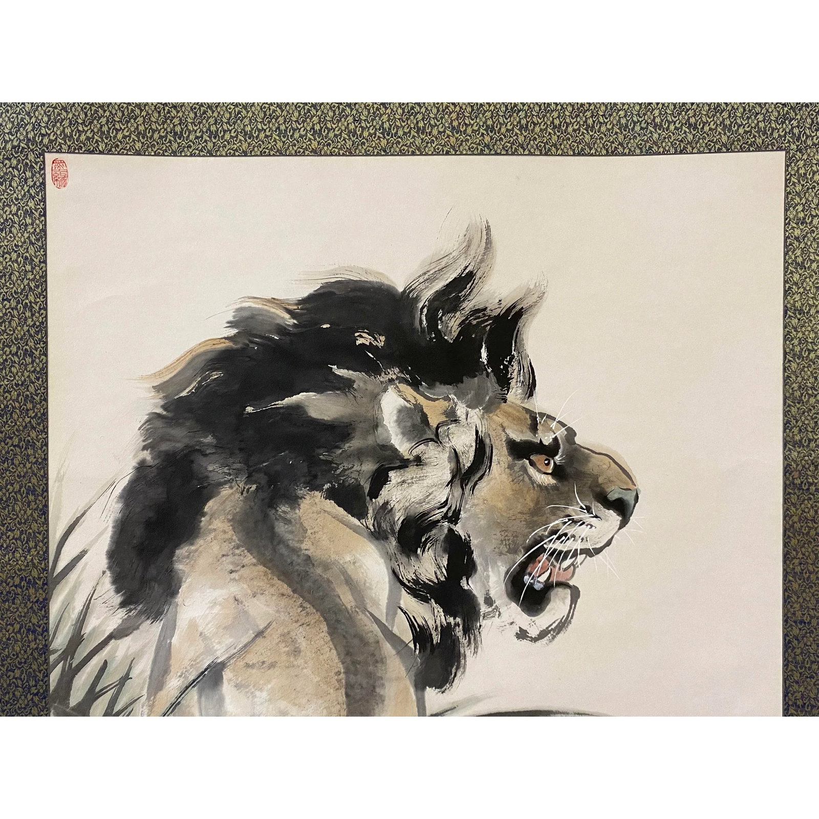 Chinese Black White Ink Lion Theme Scroll Painting Original Wall Art - 6