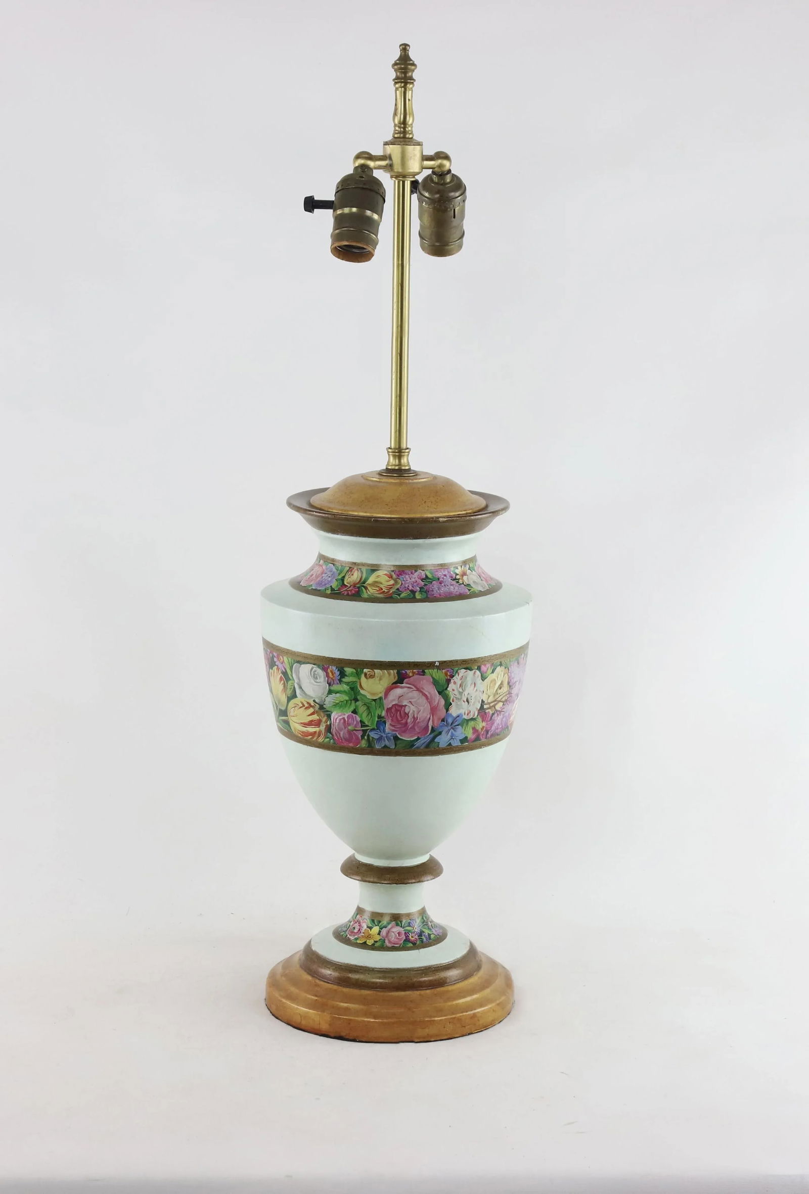 Vintage British Hand-Painted Flower Double Lamp Head Table Lamp - 7