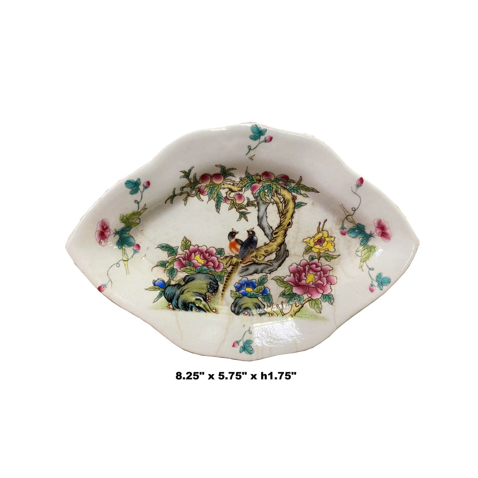 Chinese Off White Porcelain Peach Flower Rhombus Display Plate - 2