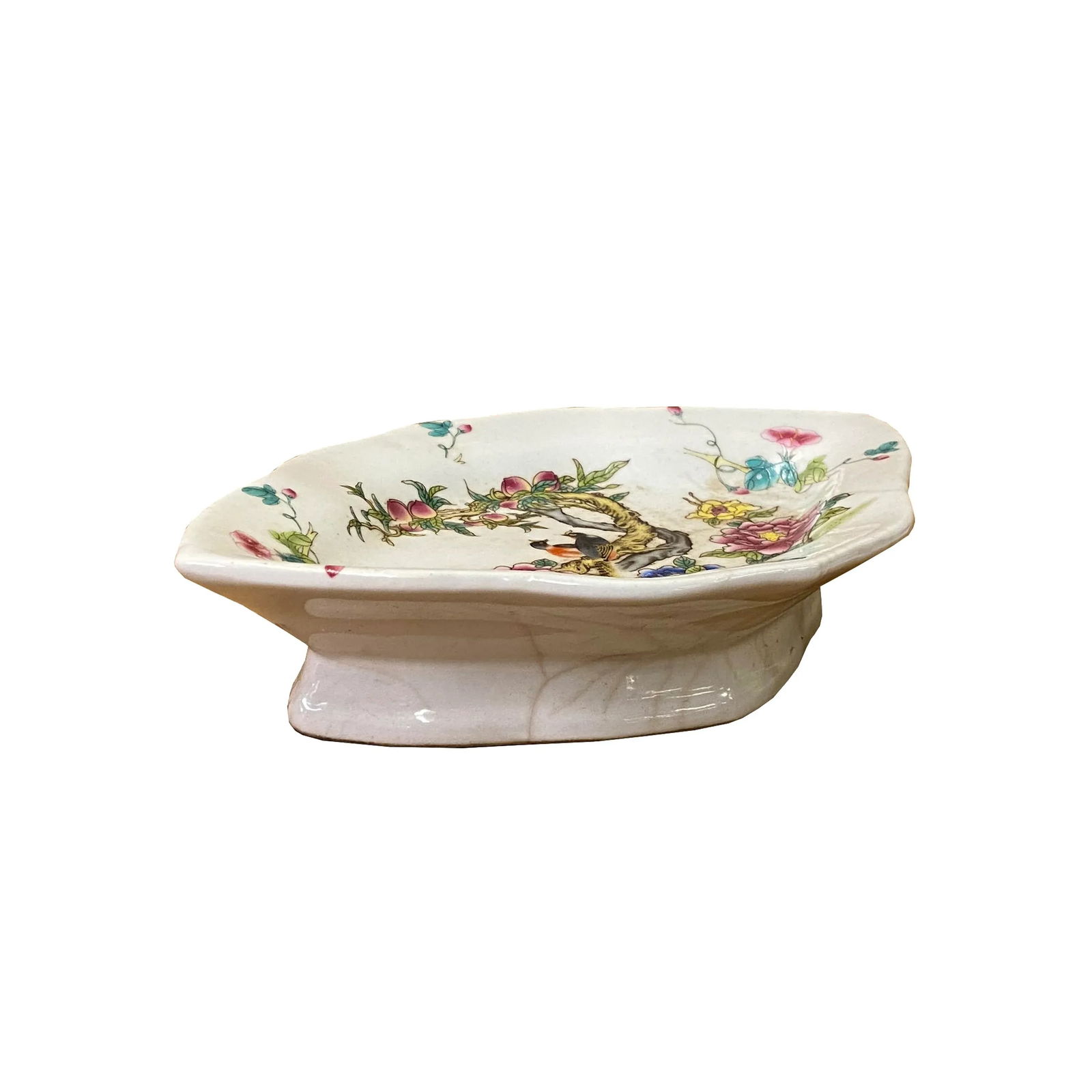 Chinese Off White Porcelain Peach Flower Rhombus Display Plate - 3