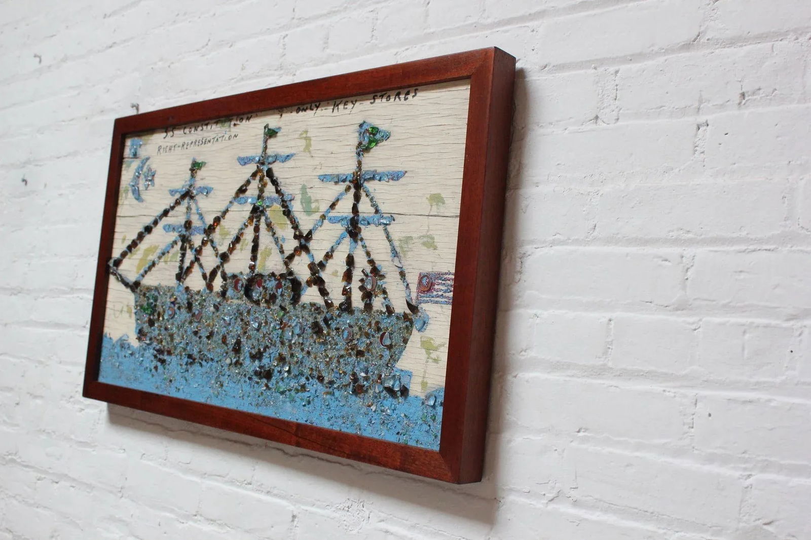 Folk Art Uss Constitution Mixed Media Sea Glass Mosaic on Board - 3
