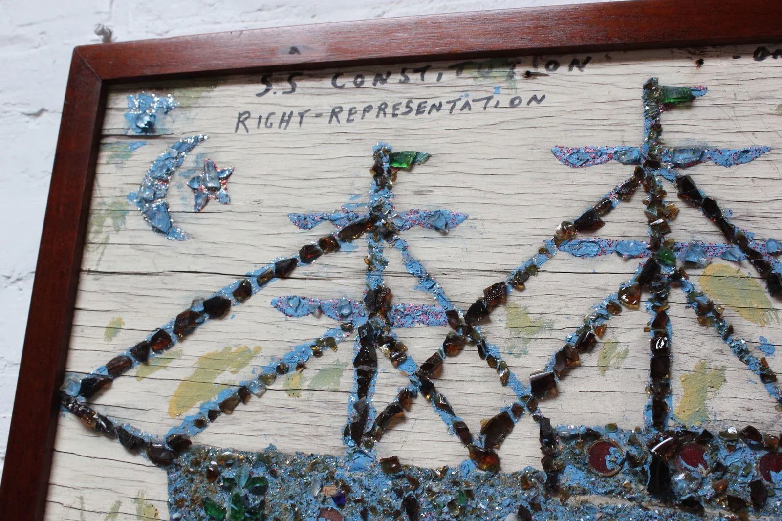 Folk Art Uss Constitution Mixed Media Sea Glass Mosaic on Board - 4