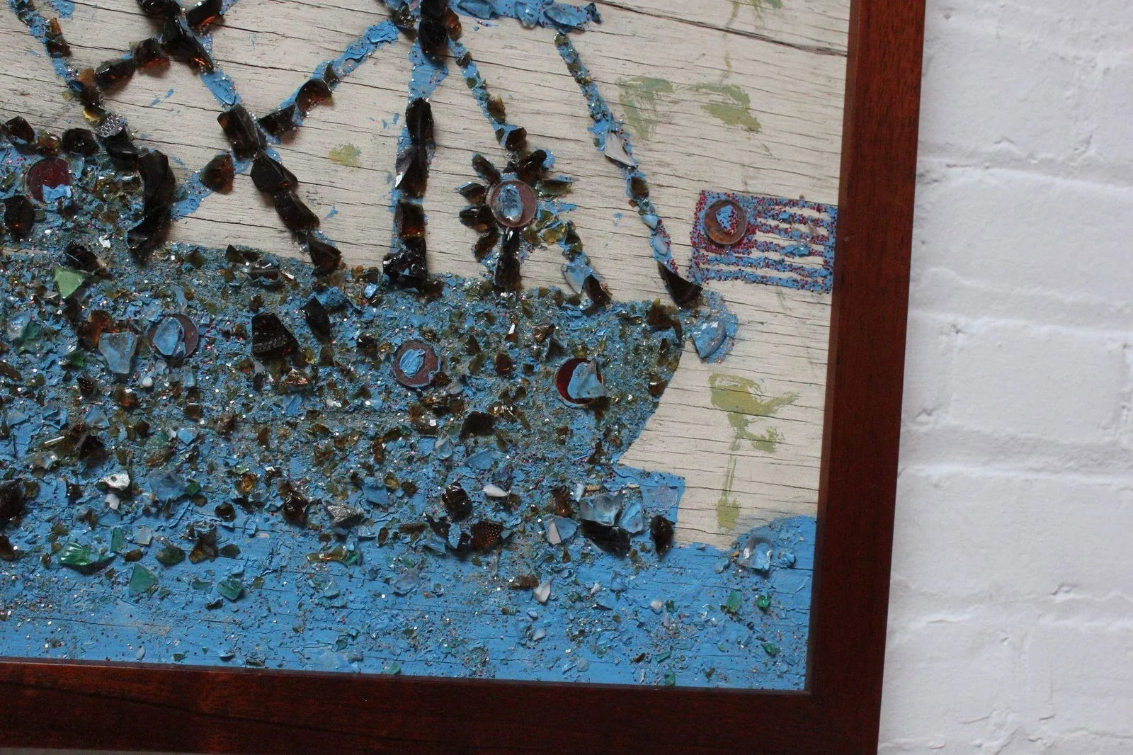 Folk Art Uss Constitution Mixed Media Sea Glass Mosaic on Board - 7
