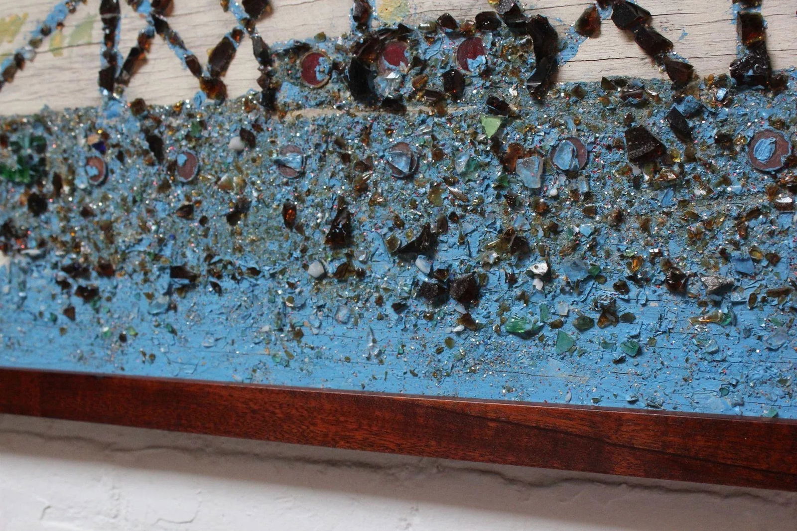 Folk Art Uss Constitution Mixed Media Sea Glass Mosaic on Board - 9