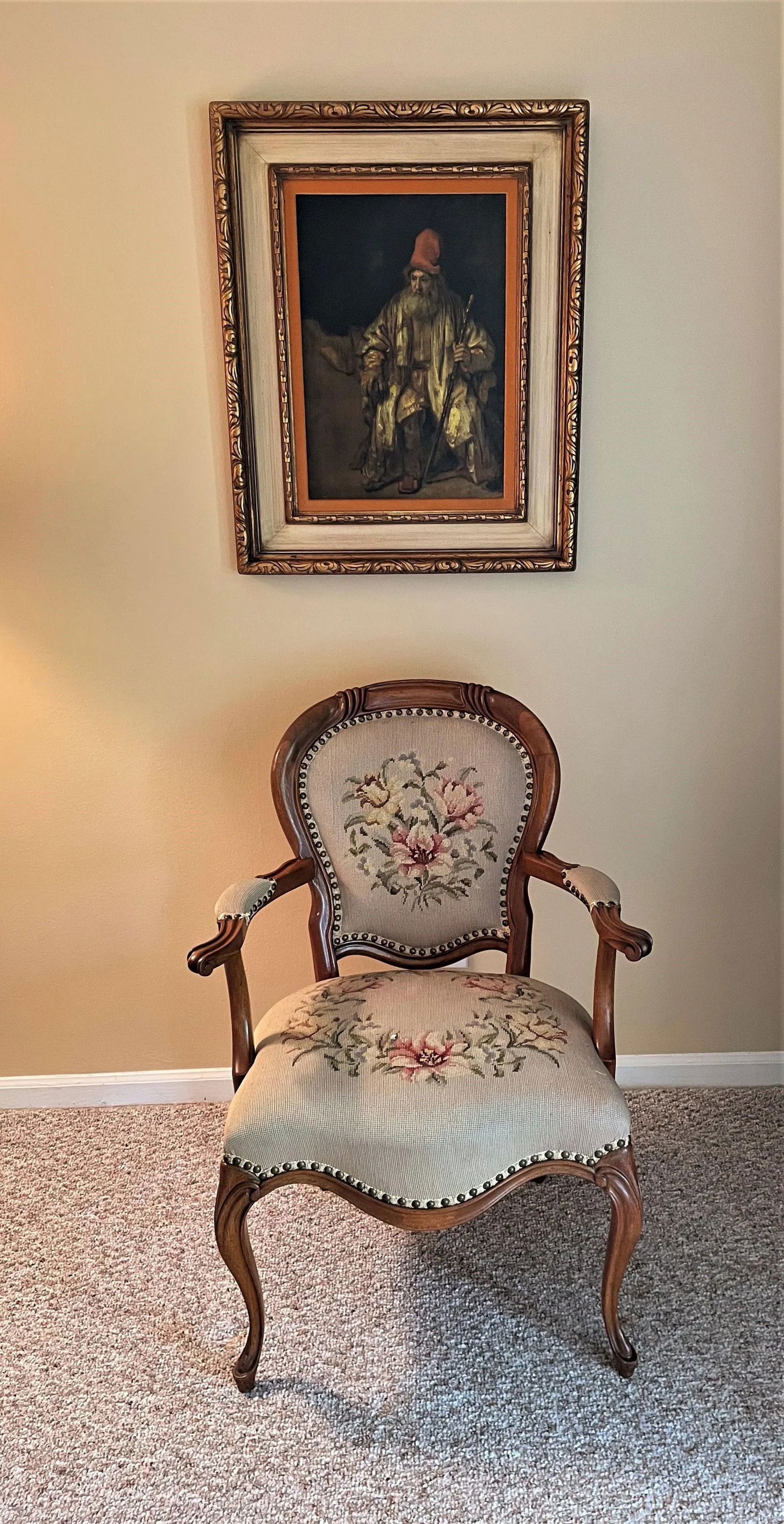 1920s French Needlepoint Upholstered Walnut Accent Chair - 2