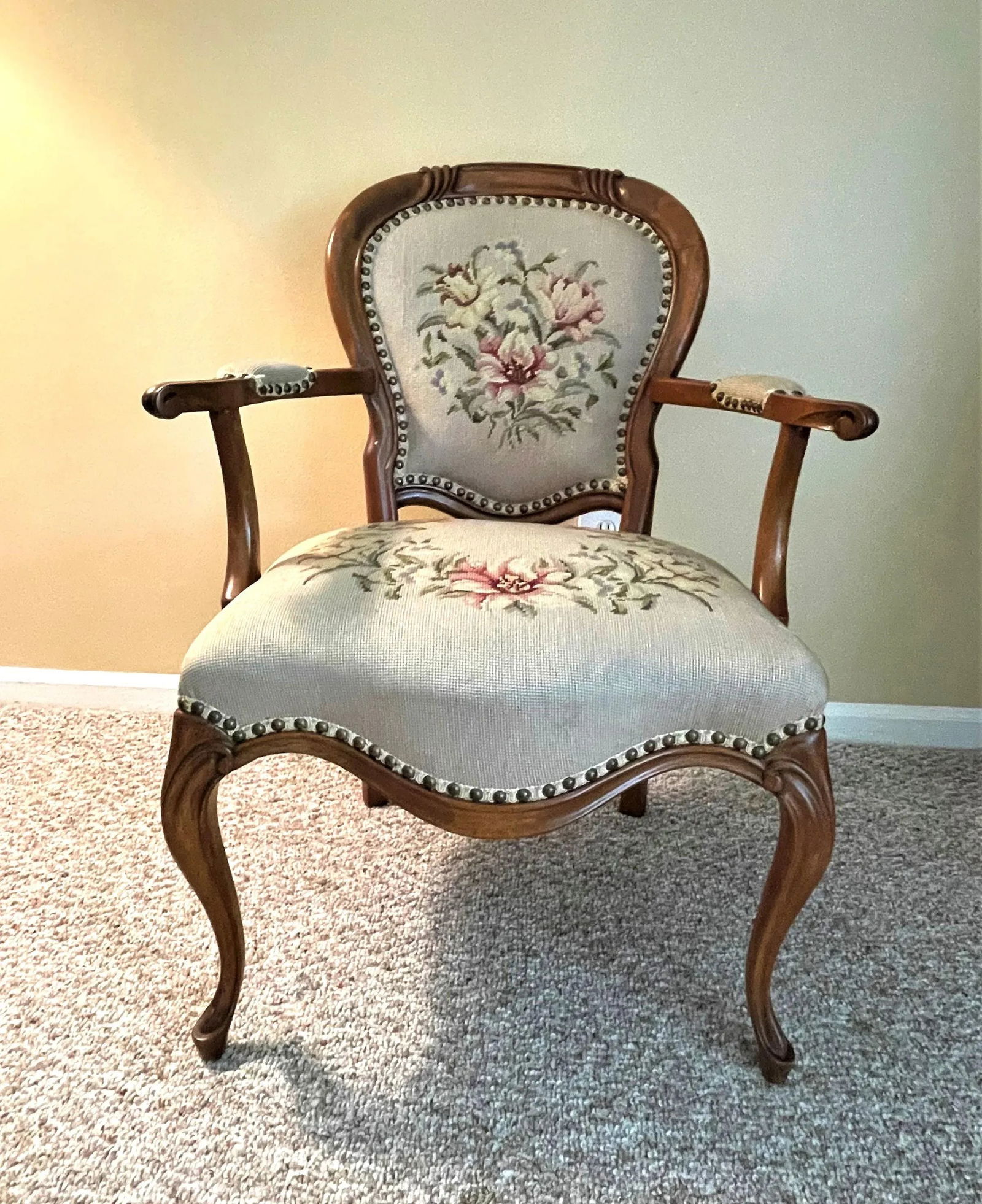 1920s French Needlepoint Upholstered Walnut Accent Chair - 6