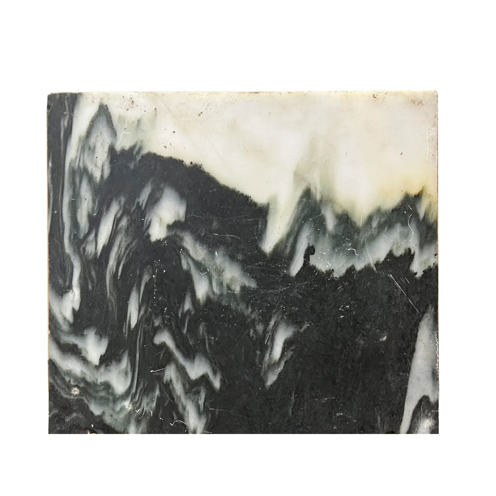 Chinese Natural Dream Stone Square Gray Fengshui Plaque Display - 4