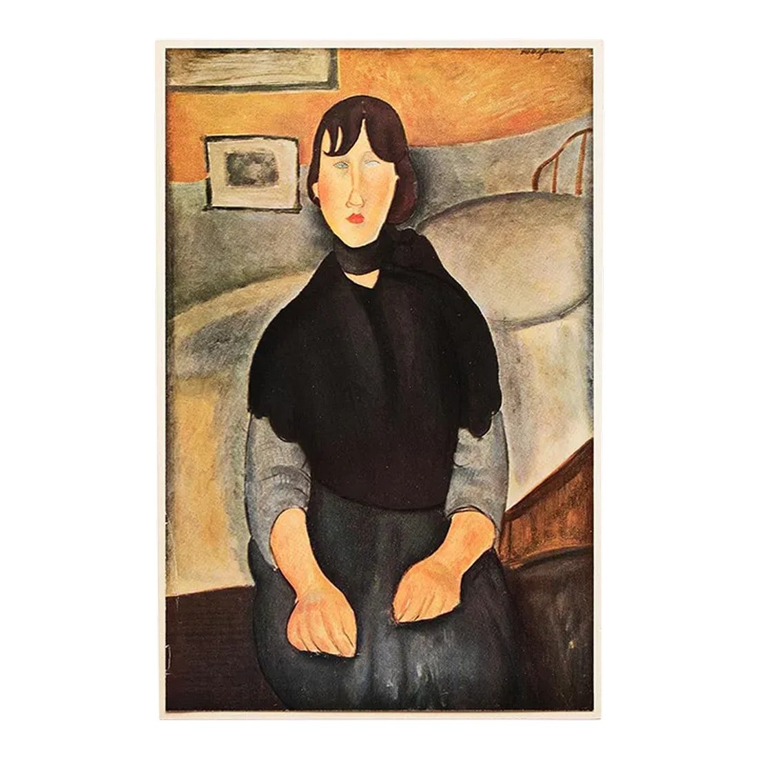 1940s "Le Fille Du Peuple" First Edition Swiss Offset Lithograph After Amedeo Modigliani: An excellent vintage First Edition offset lithograph, full-color print, after portrait "Daughter of the People" (Le Fille Du Peuple), also known as "The Working Girl", by Amedeo Modigliani. Comes from