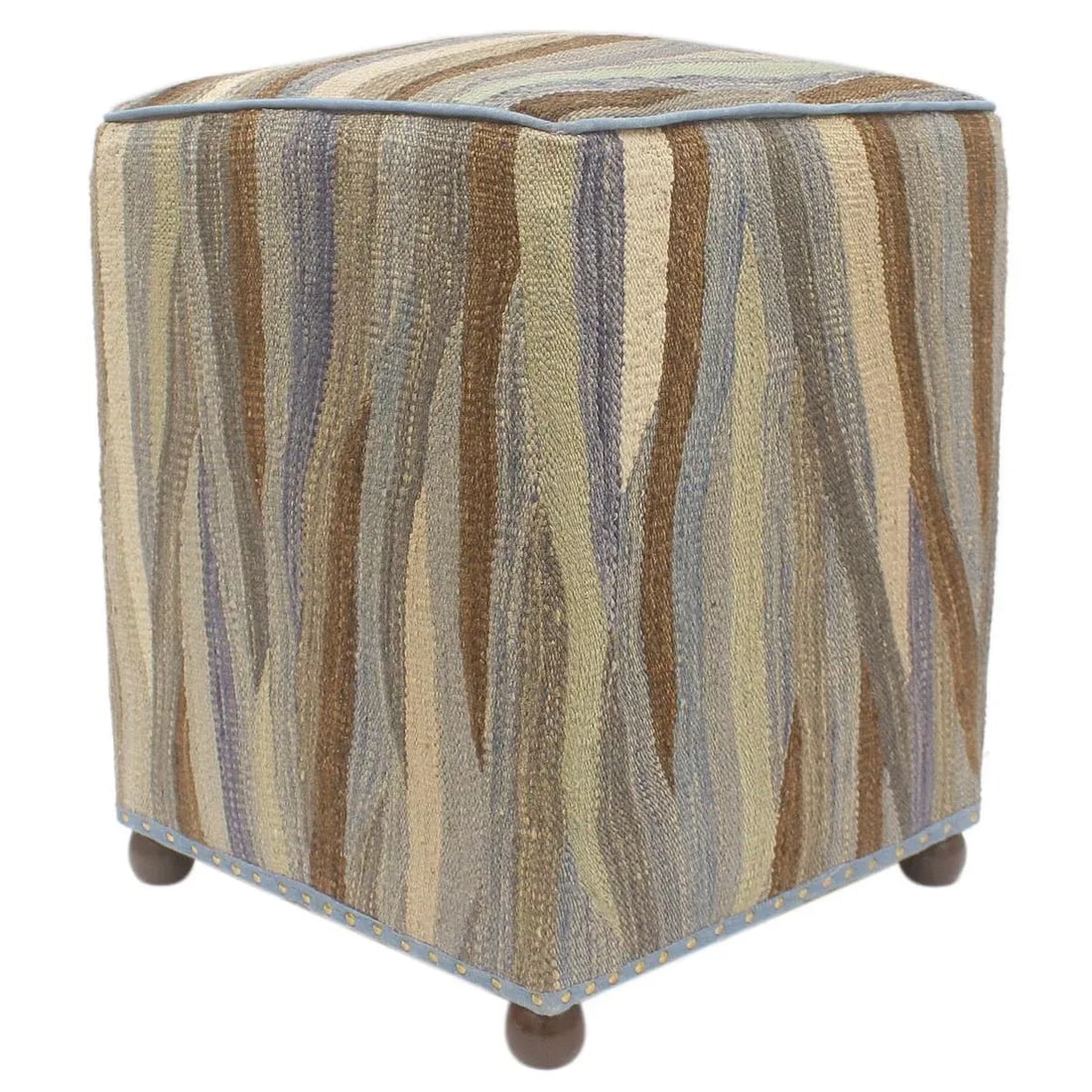 Modern Bauhaus Handmade Kilim Upholstered Ottoman - 10