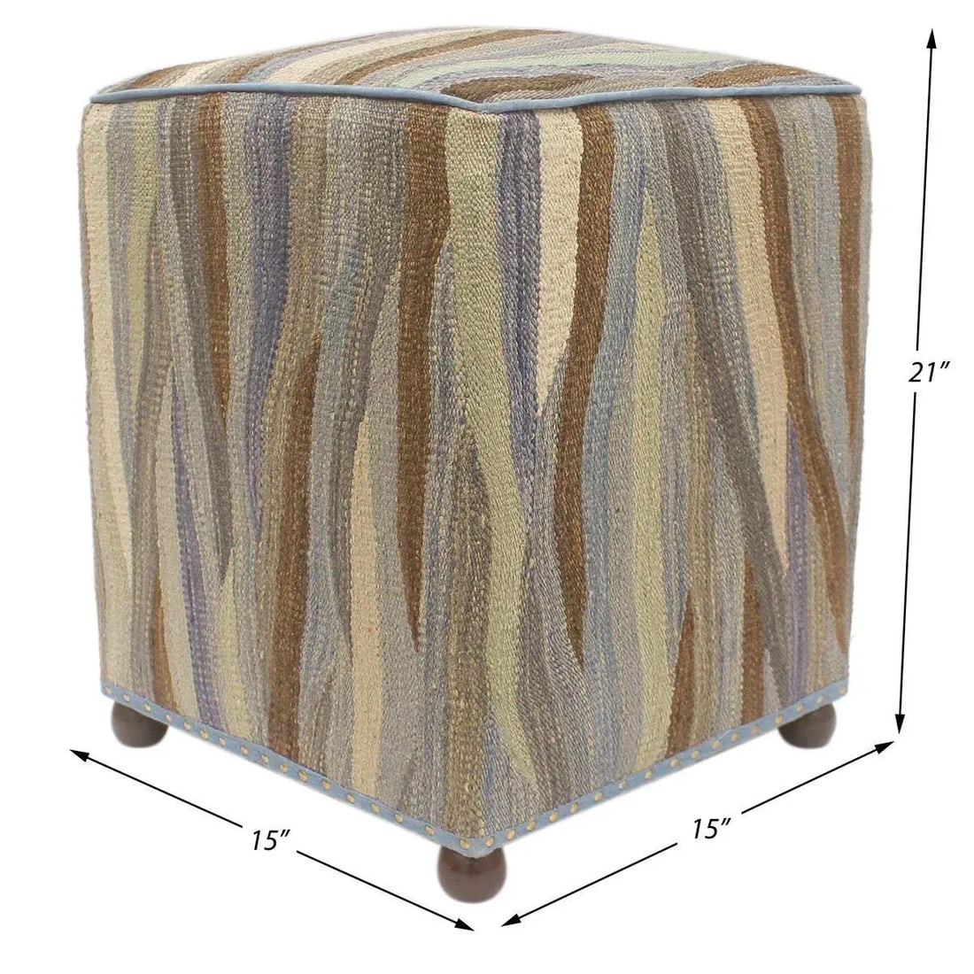 Modern Bauhaus Handmade Kilim Upholstered Ottoman - 2