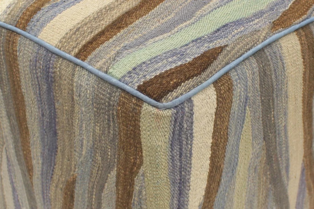 Modern Bauhaus Handmade Kilim Upholstered Ottoman - 6