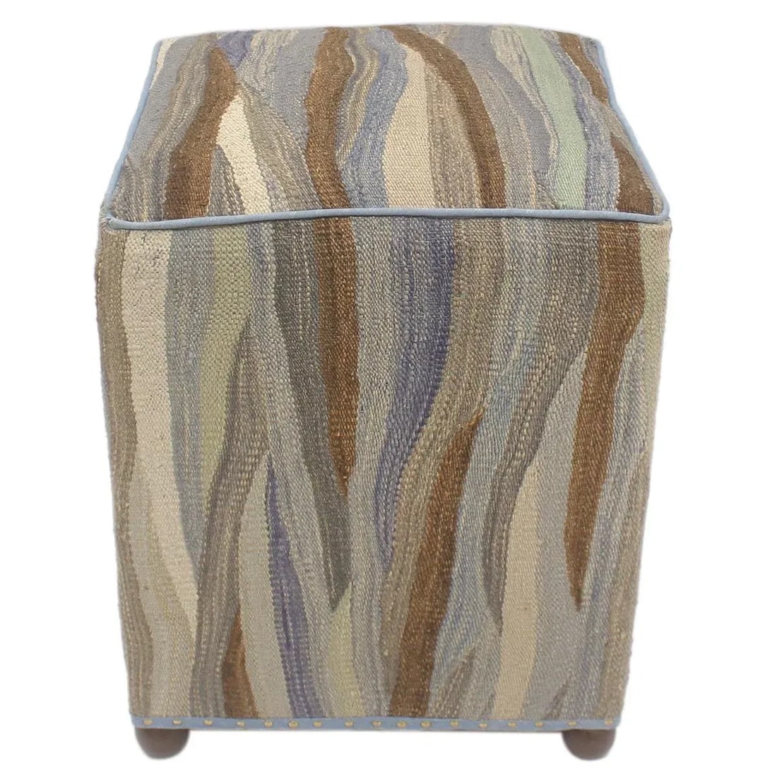 Modern Bauhaus Handmade Kilim Upholstered Ottoman - 9