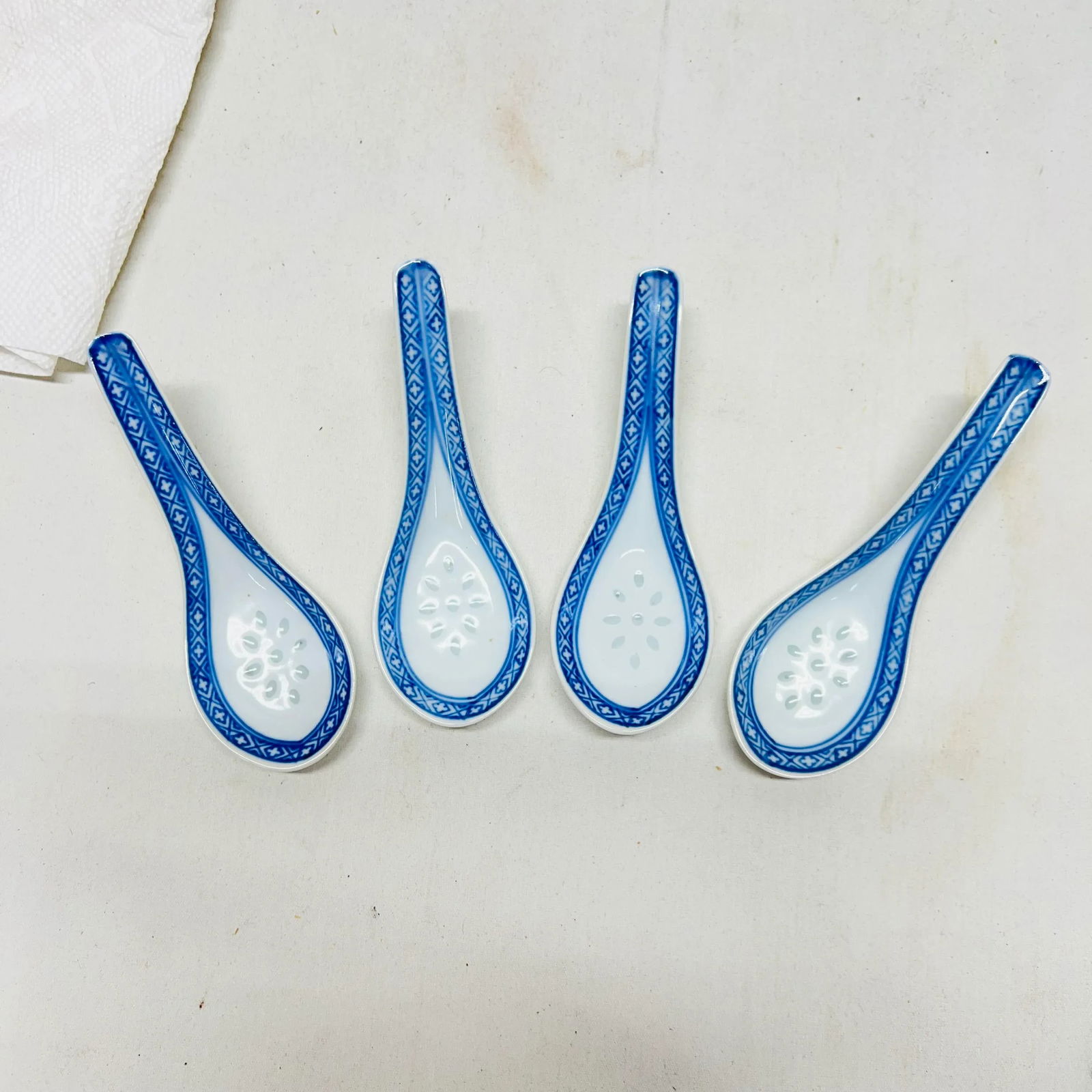 1970s Chinoiserie Blue and White Rice Spoons - Set of 4 - 4