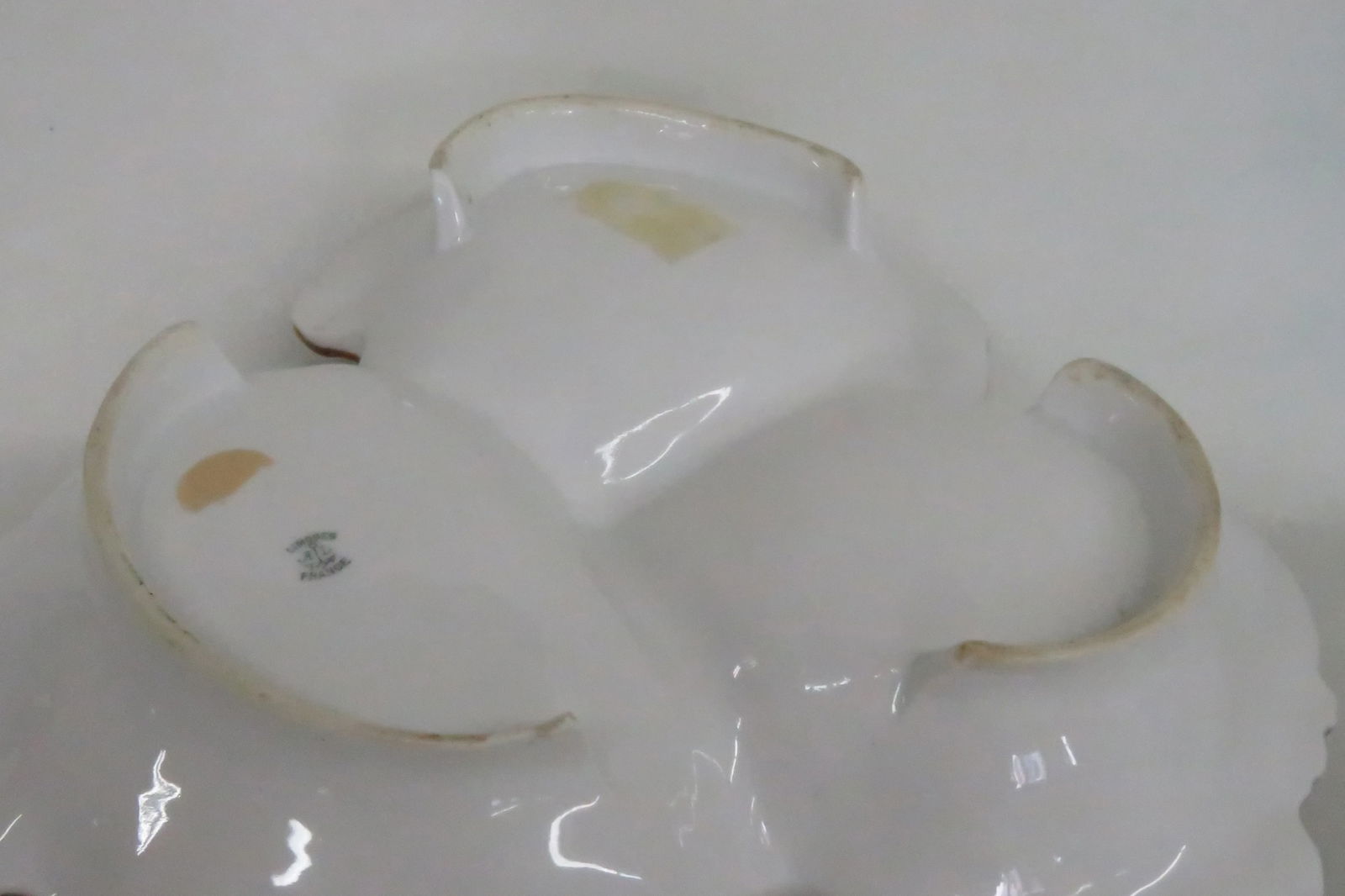 Limoges Divided Serving Dish Gilt Butterfly Flowers and Decorative Handle - 10