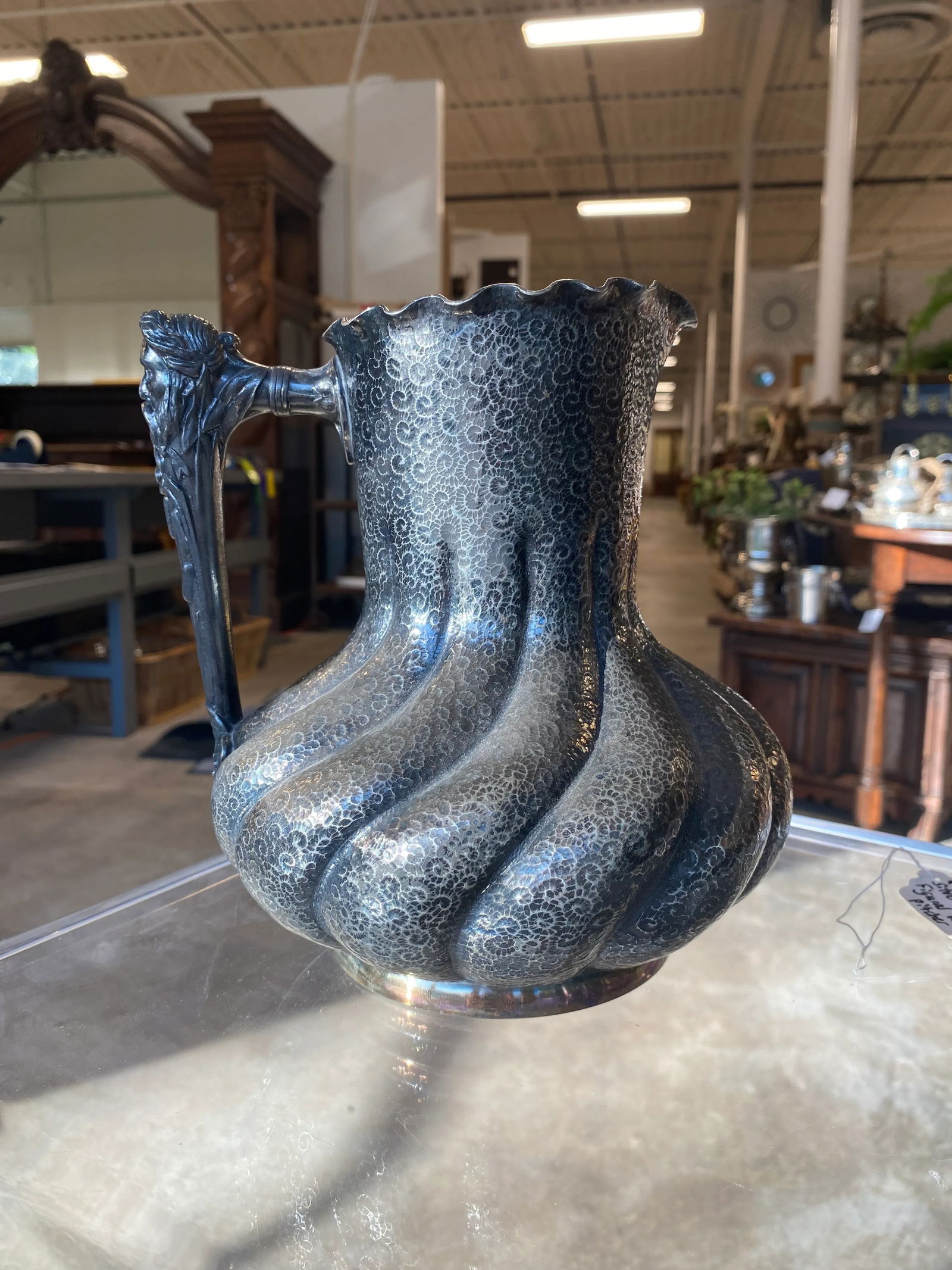 Early 20th Century Custom Antique Reed and Barton Poseidon Handled Water Pitcher - 12