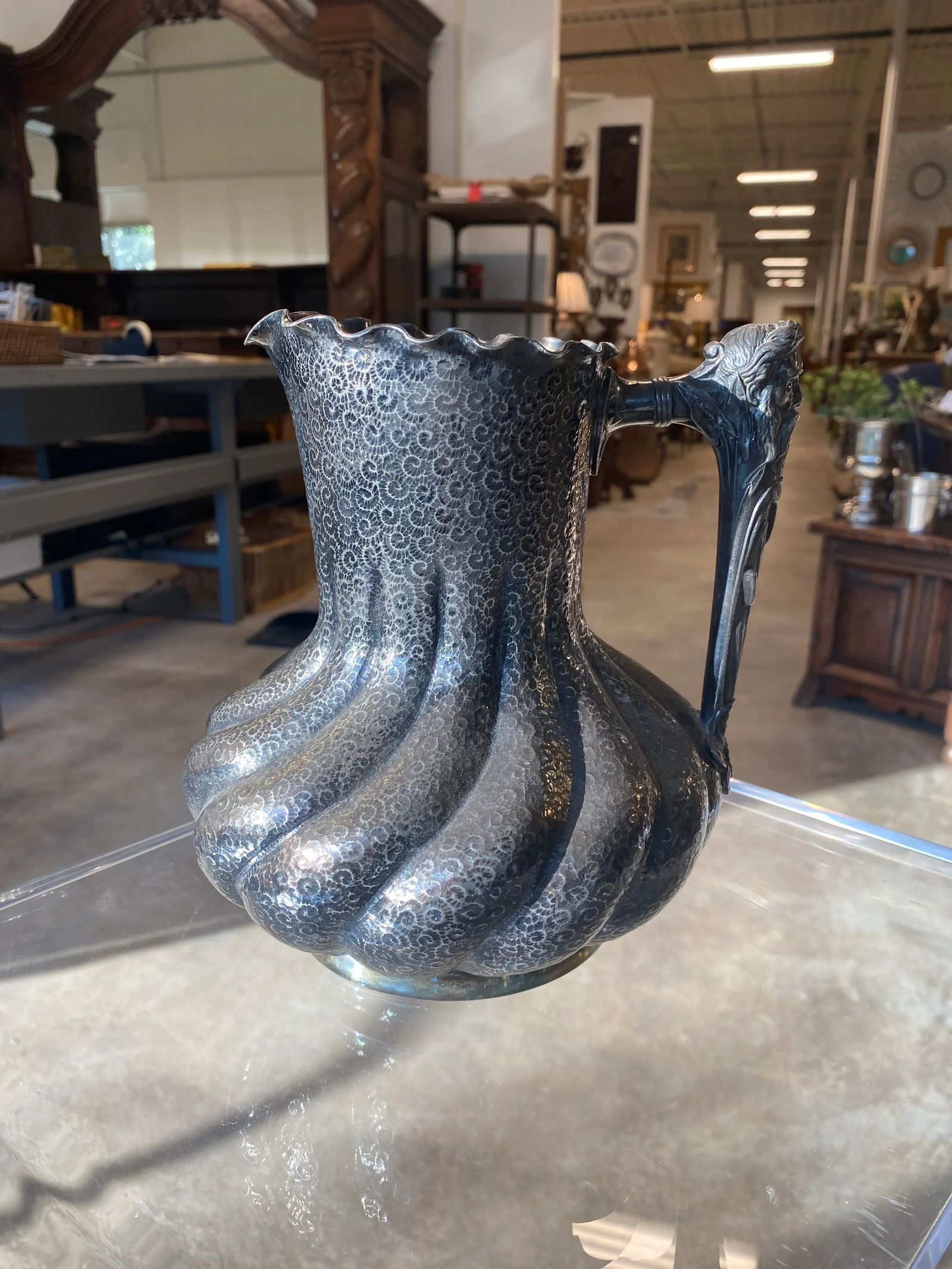 Early 20th Century Custom Antique Reed and Barton Poseidon Handled Water Pitcher - 5