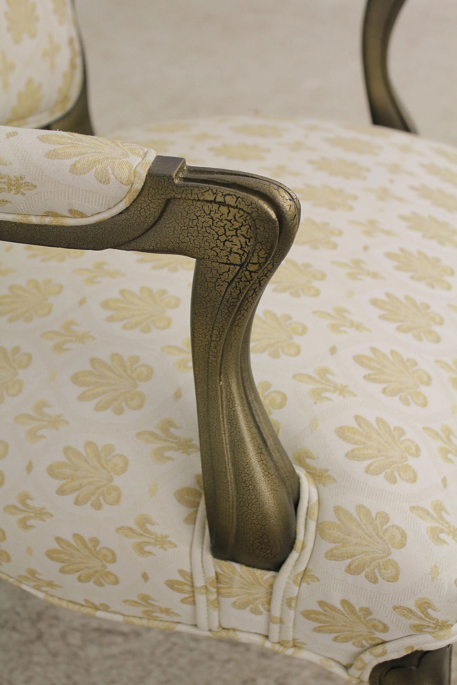 Gold French Louis XV Style Open Arm Upholstered Chair - 10