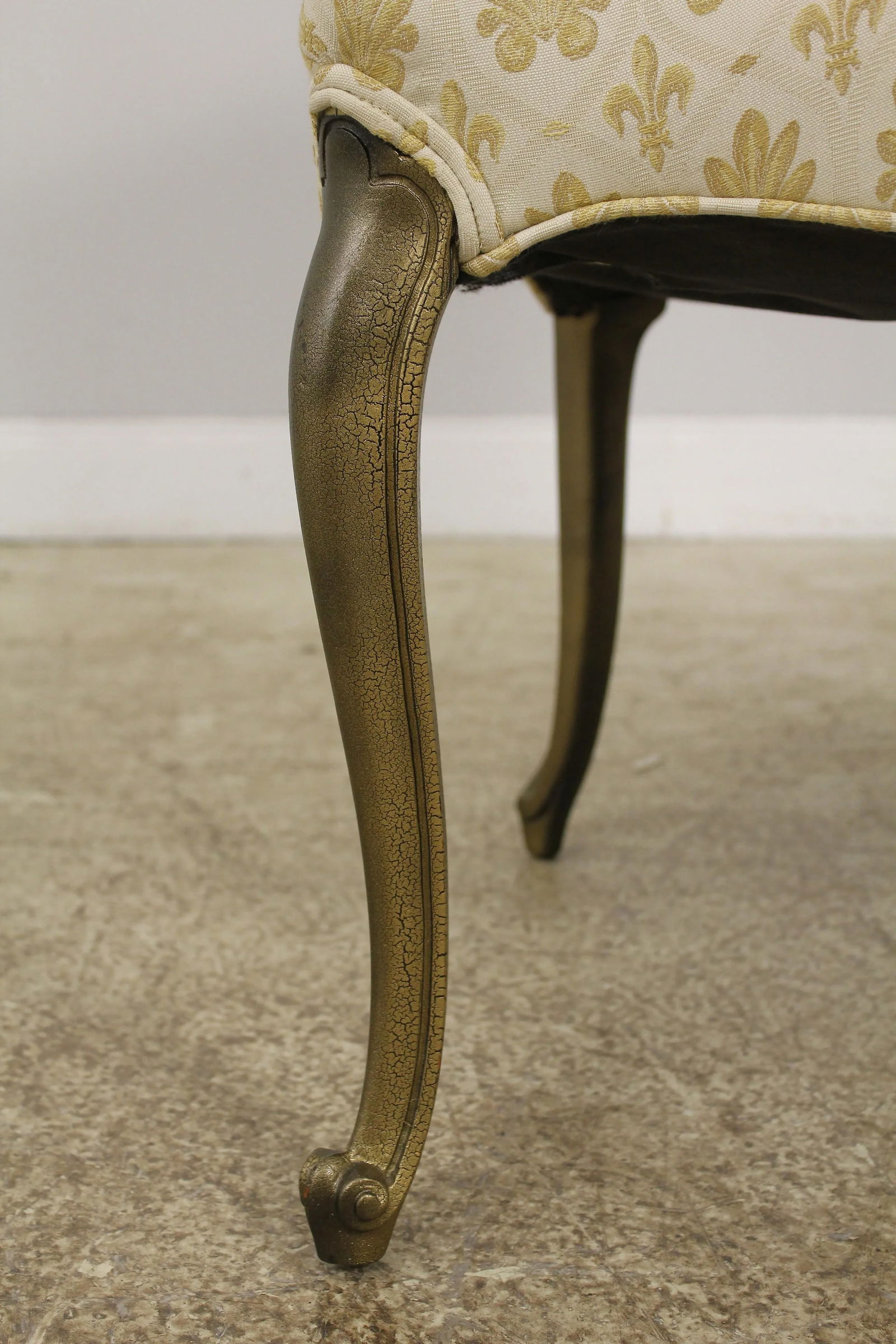 Gold French Louis XV Style Open Arm Upholstered Chair - 11