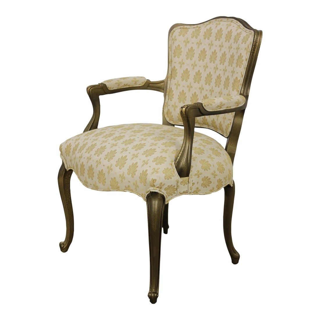 Gold French Louis XV Style Open Arm Upholstered Chair (1 of 13)