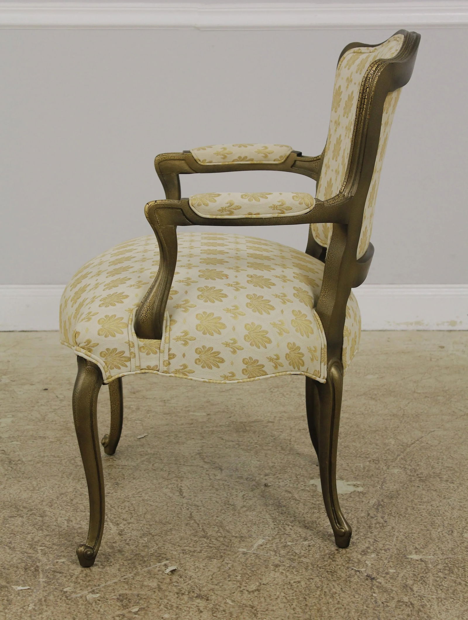 Gold French Louis XV Style Open Arm Upholstered Chair - 3