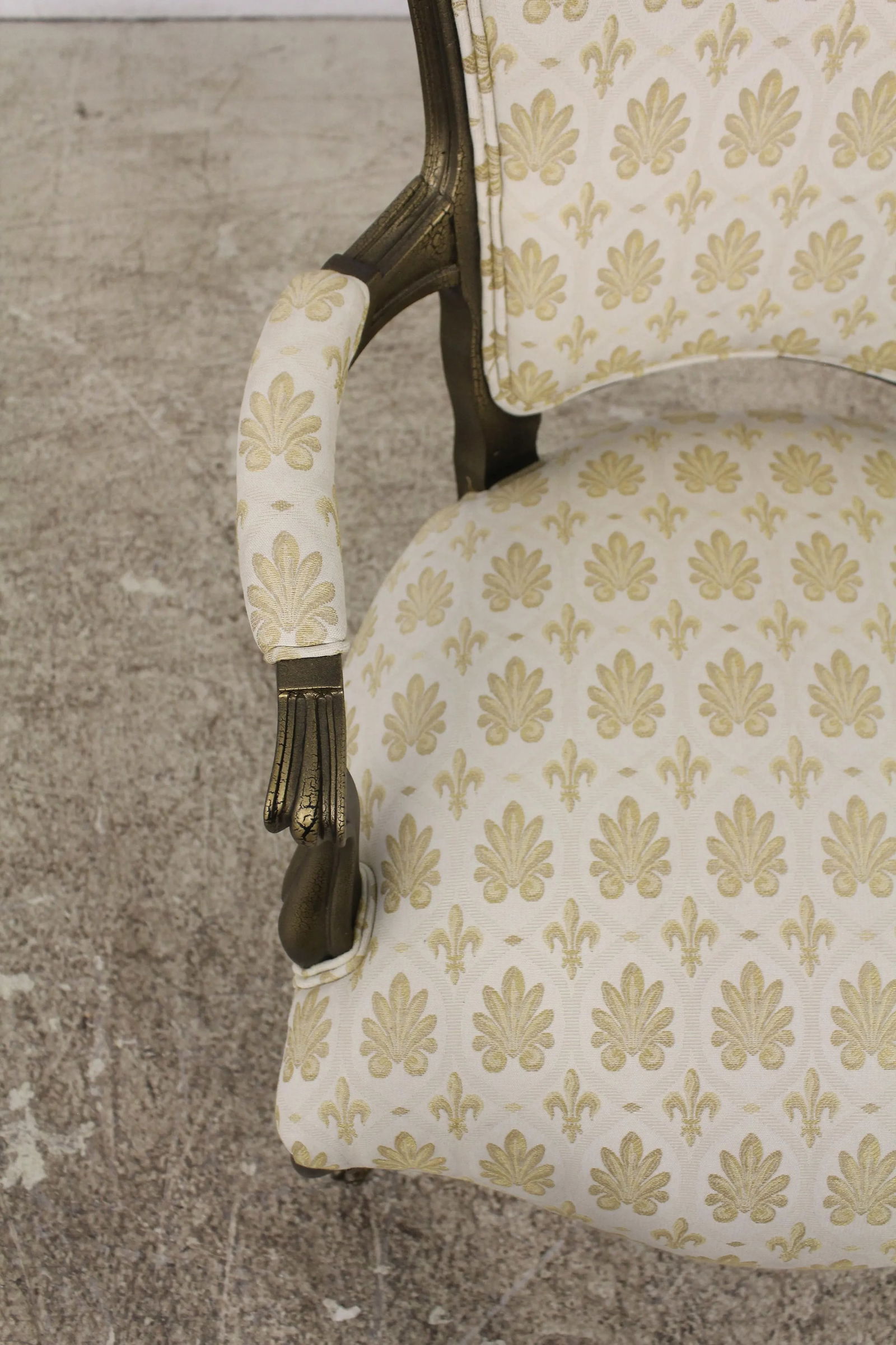 Gold French Louis XV Style Open Arm Upholstered Chair - 4