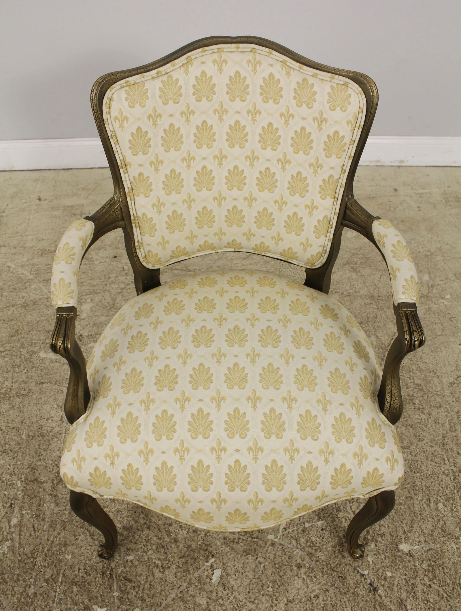 Gold French Louis XV Style Open Arm Upholstered Chair - 5