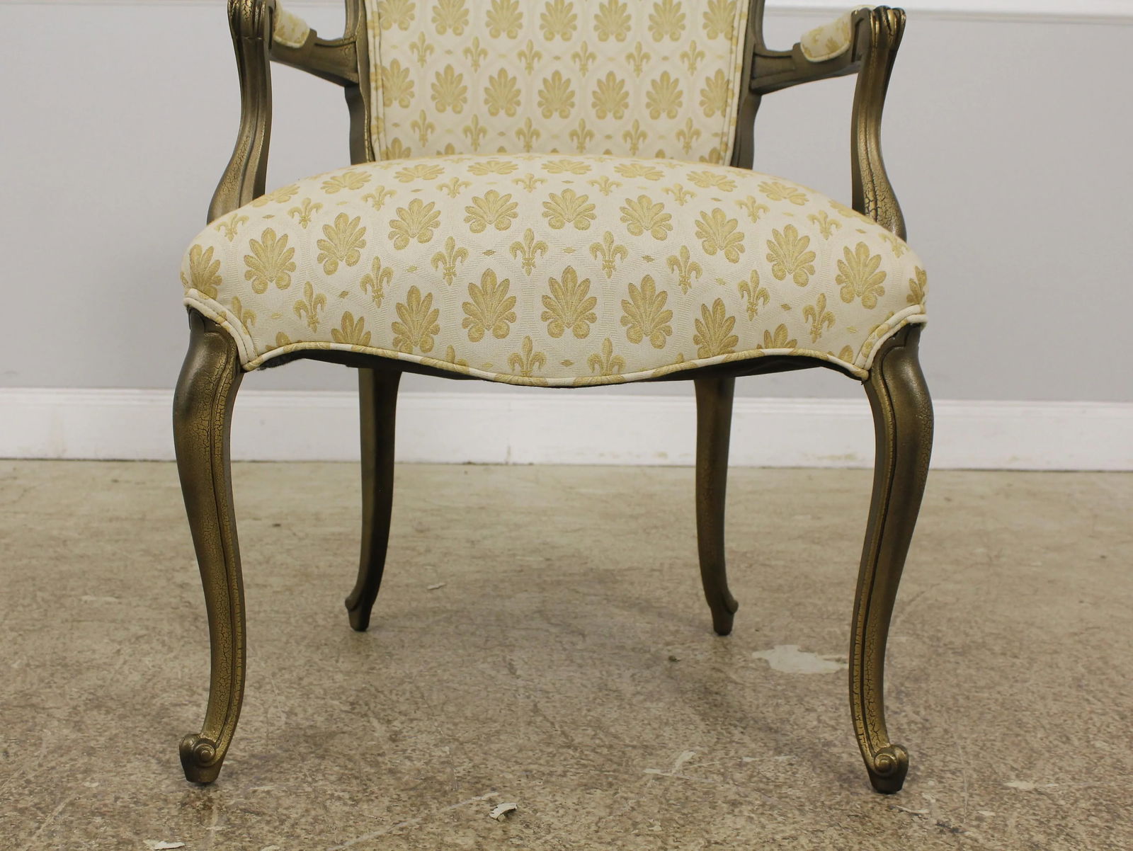 Gold French Louis XV Style Open Arm Upholstered Chair - 6