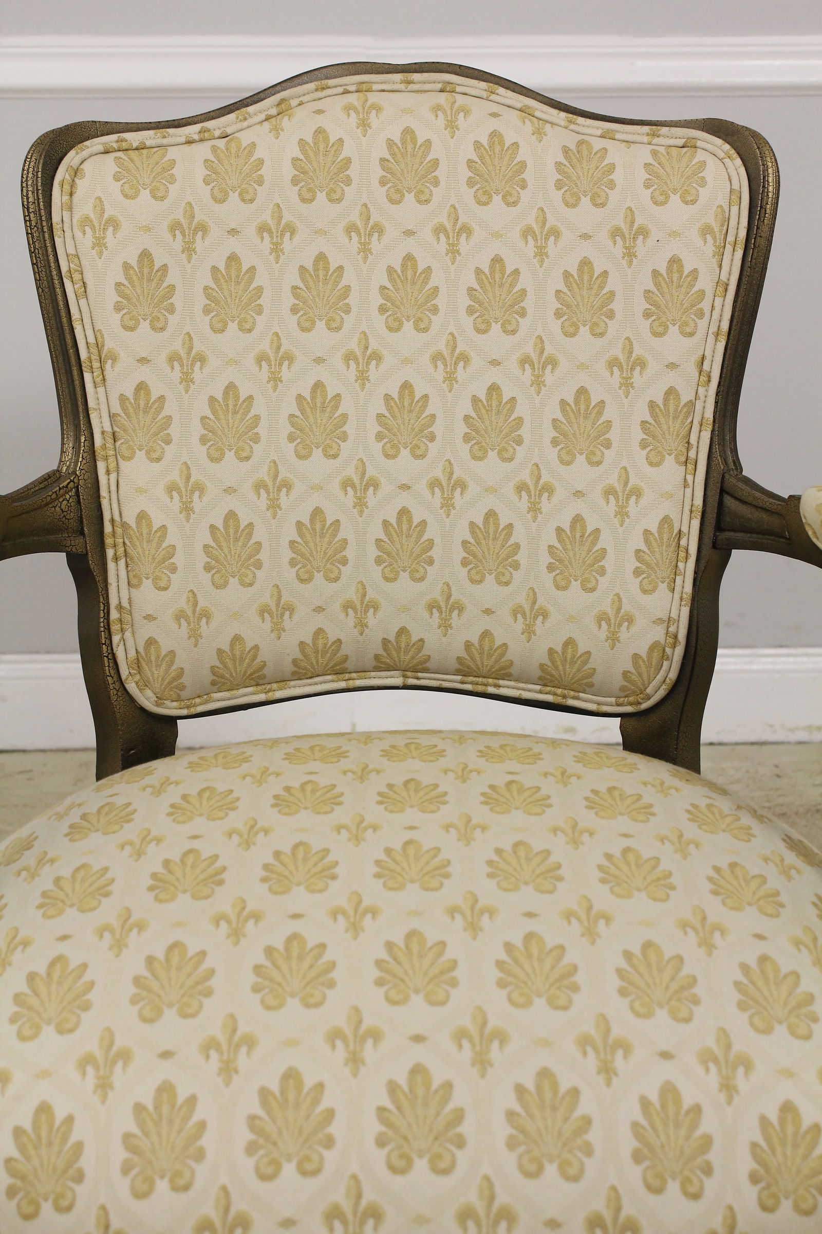 Gold French Louis XV Style Open Arm Upholstered Chair - 8