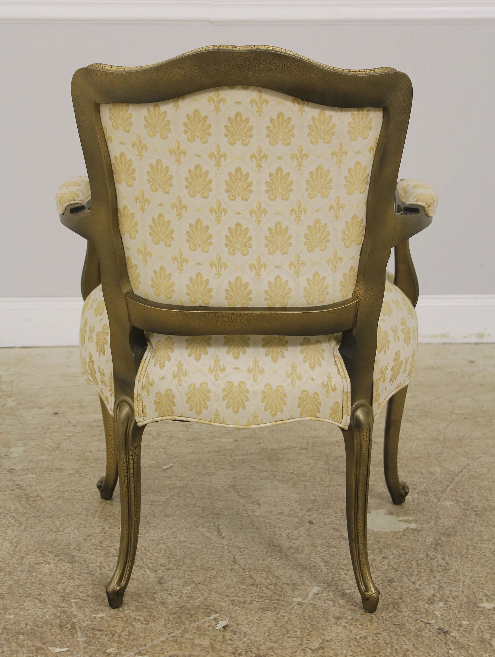 Gold French Louis XV Style Open Arm Upholstered Chair - 9