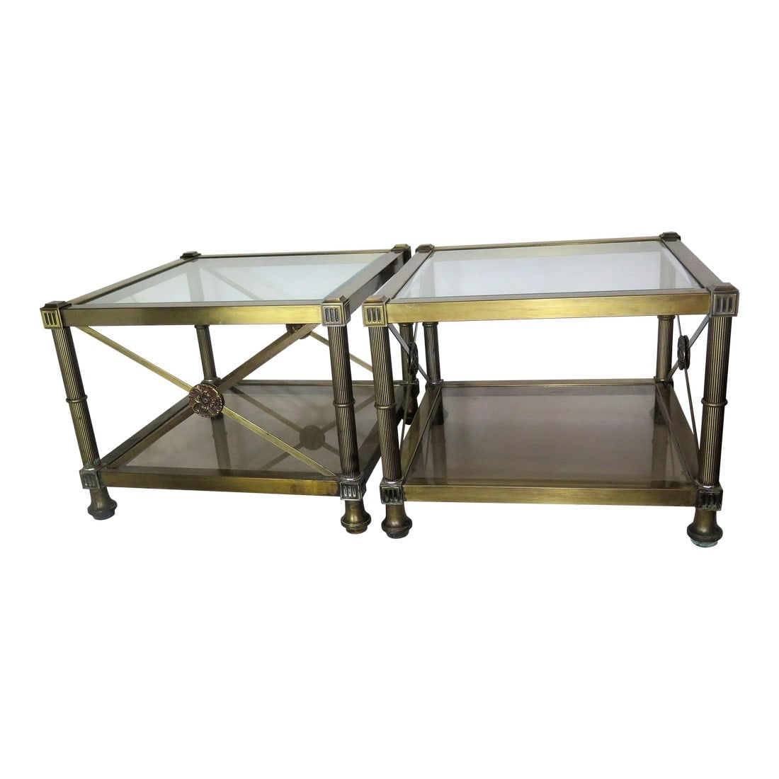 1970s Vintage Hollywood Regency Polished Brass X Side Tables - a Pair (1 of 4)