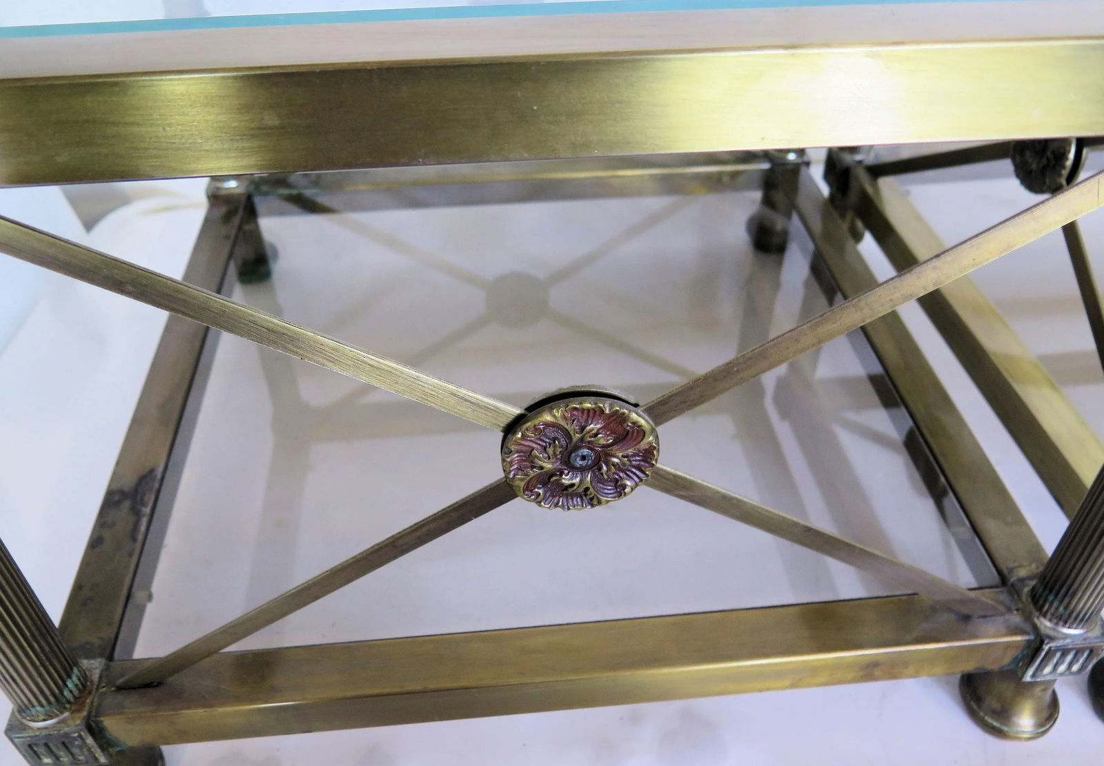 1970s Vintage Hollywood Regency Polished Brass X Side Tables - a Pair - 2