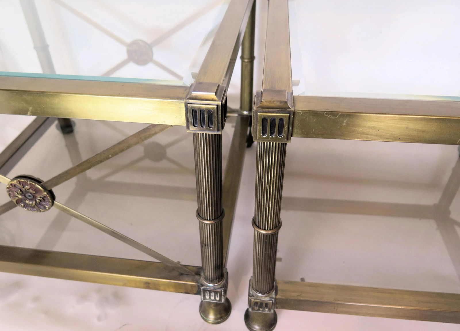 1970s Vintage Hollywood Regency Polished Brass X Side Tables - a Pair - 3