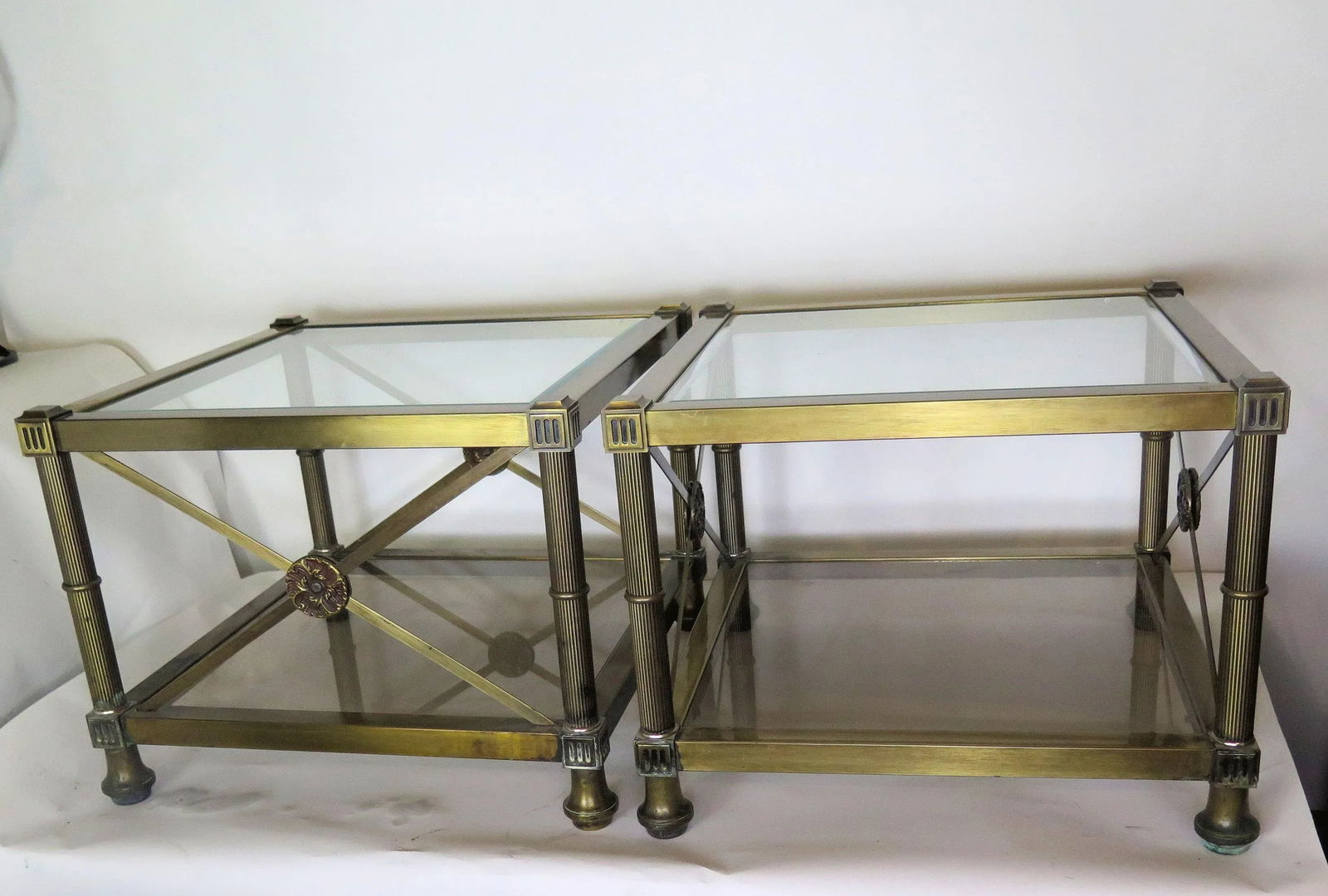 1970s Vintage Hollywood Regency Polished Brass X Side Tables - a Pair - 4