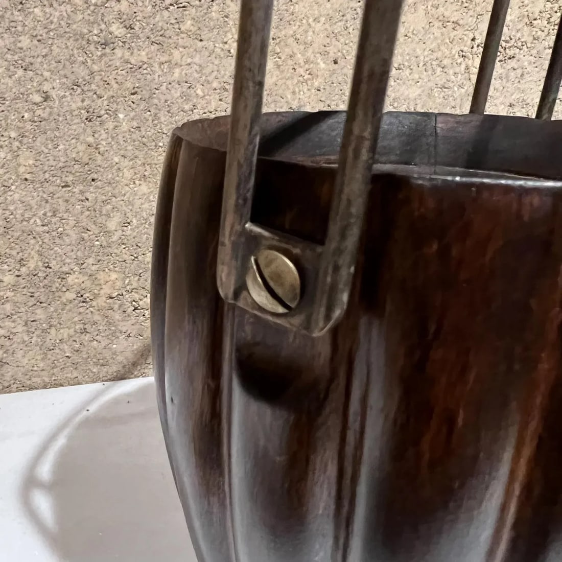 1950s Aldo Tura Macabo Cusano Wood Basket Brass Handle Milano Italy - 3