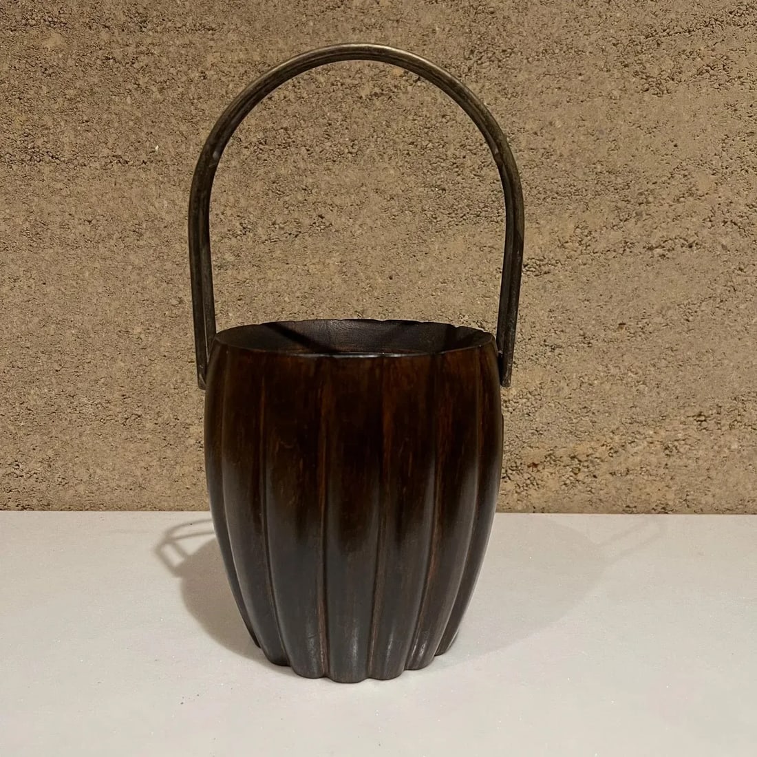 1950s Aldo Tura Macabo Cusano Wood Basket Brass Handle Milano Italy - 6