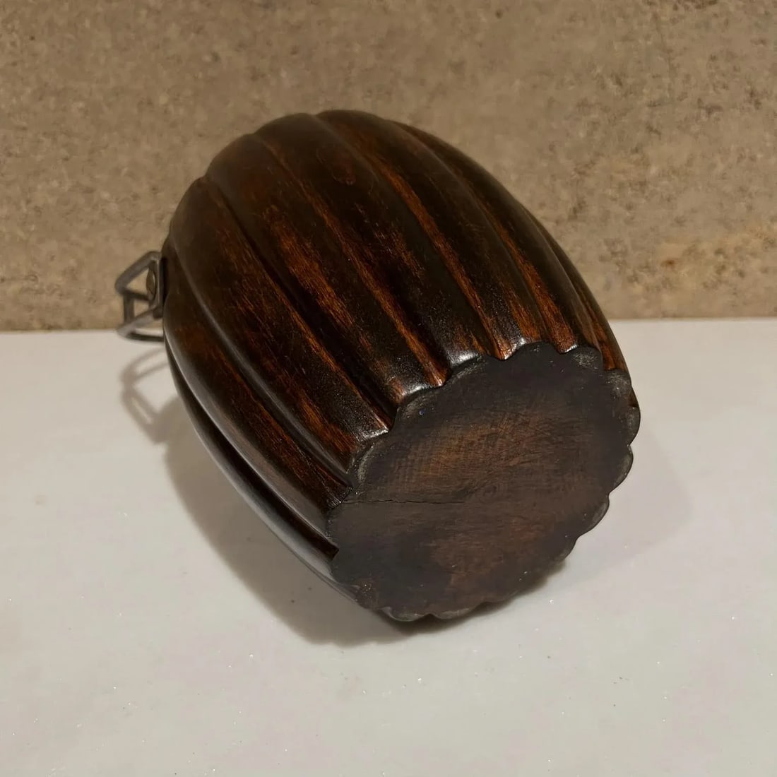 1950s Aldo Tura Macabo Cusano Wood Basket Brass Handle Milano Italy - 7