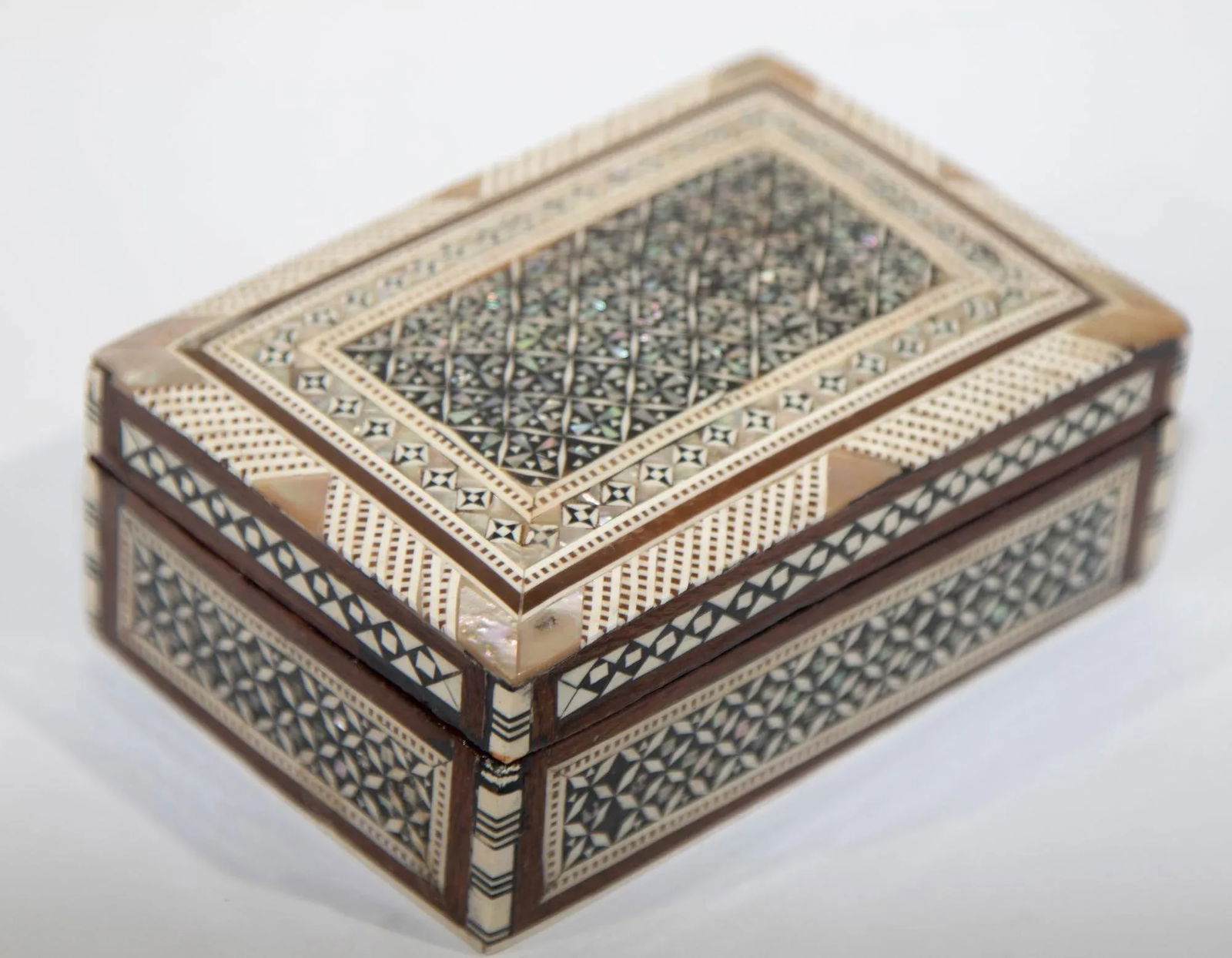 Middle Eastern Mosaic Wood Box With Inlays Shell, C. 1950s - 13