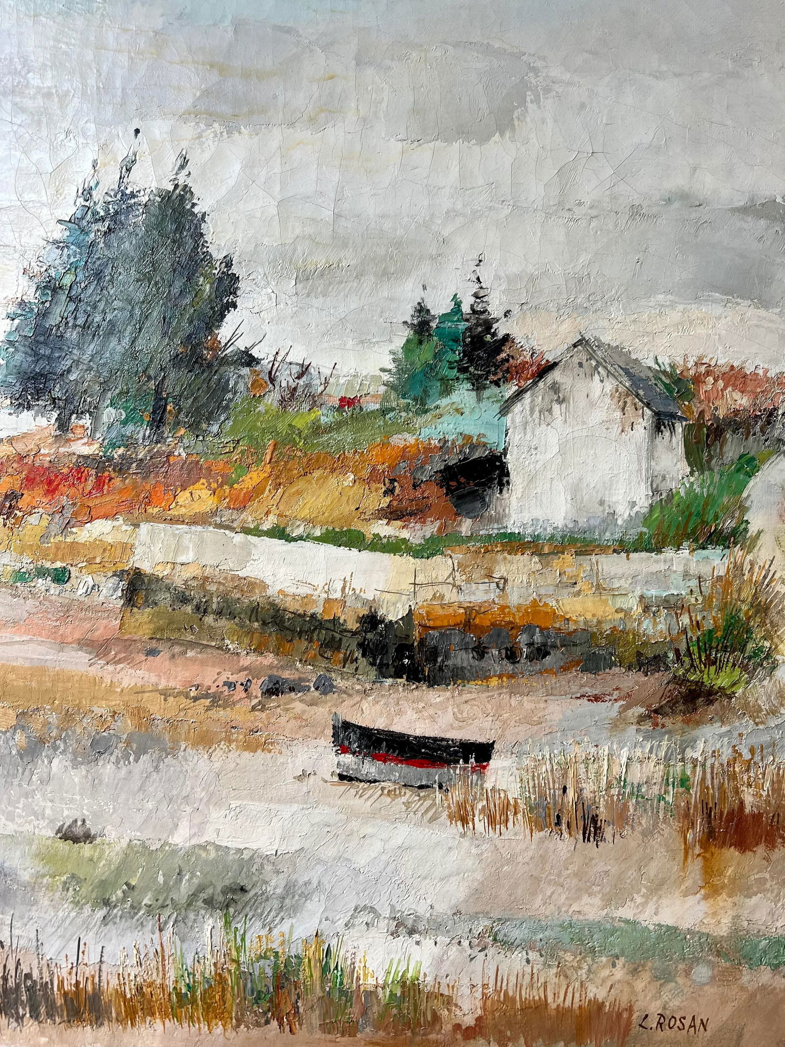 Original Impressionist Oil Boats on a Beach Painting Signed by Louis Rosan - 2