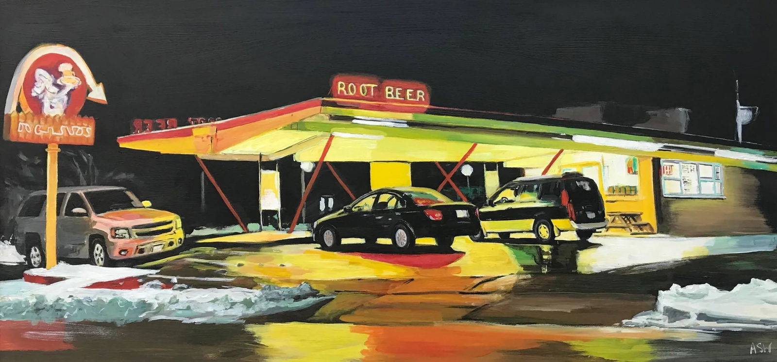 Route 66 Root Beer American Gas Station Painting - Unique Original Art by British Contemporary Artis - 2