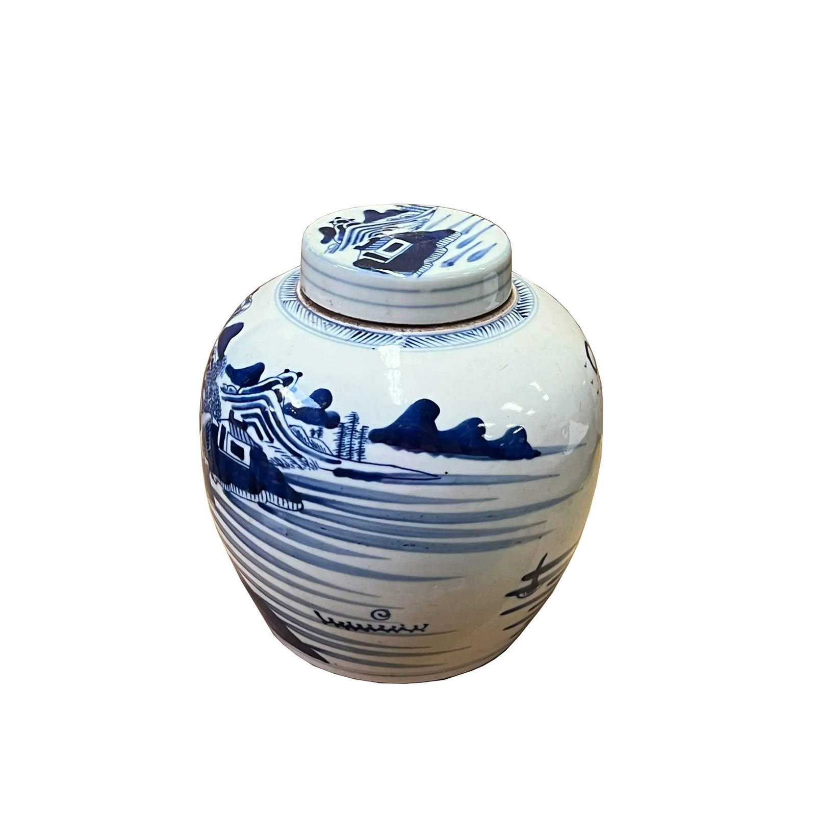 Oriental Hand-Paint Scenery Blue White Porcelain Ginger Jar - 2