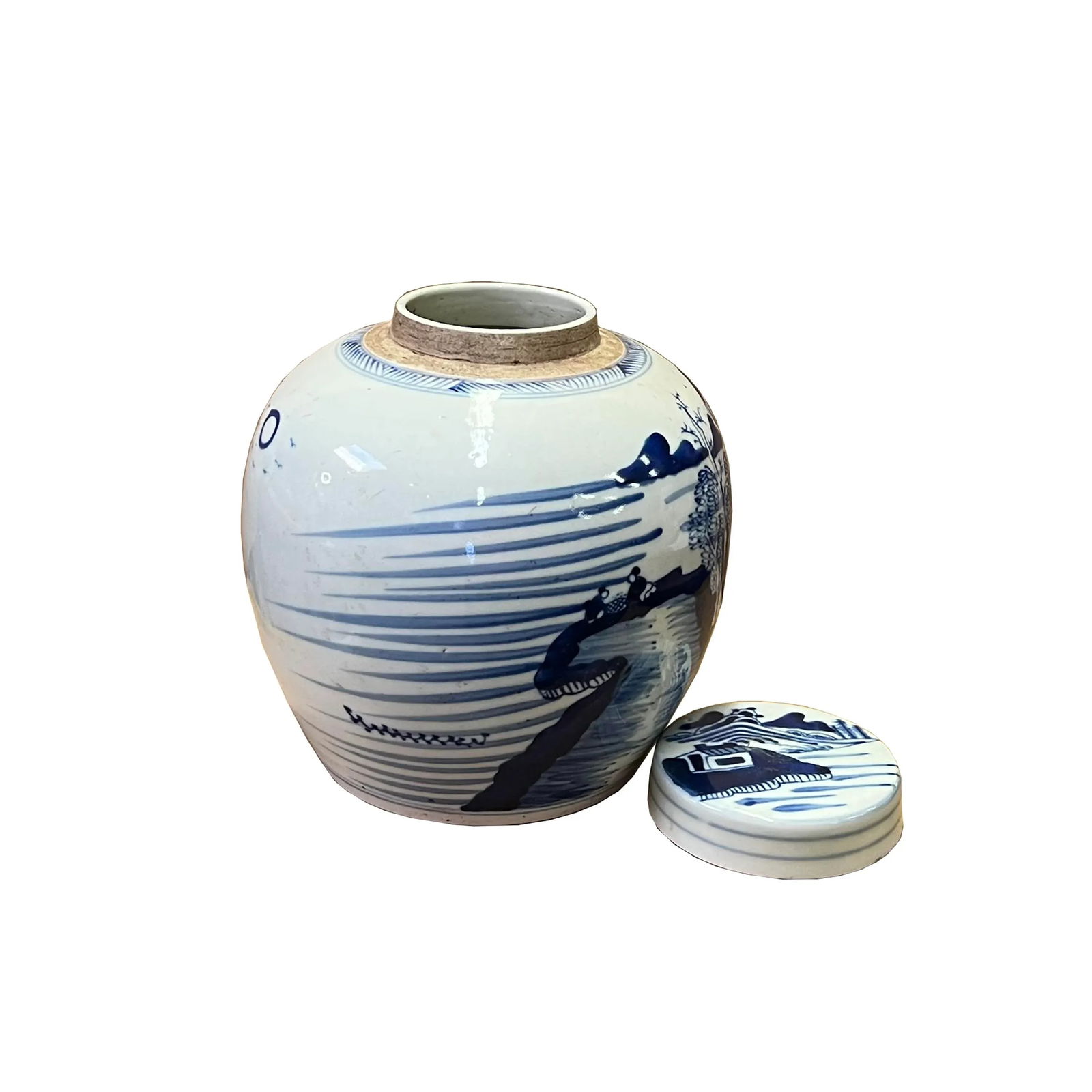 Oriental Hand-Paint Scenery Blue White Porcelain Ginger Jar - 4
