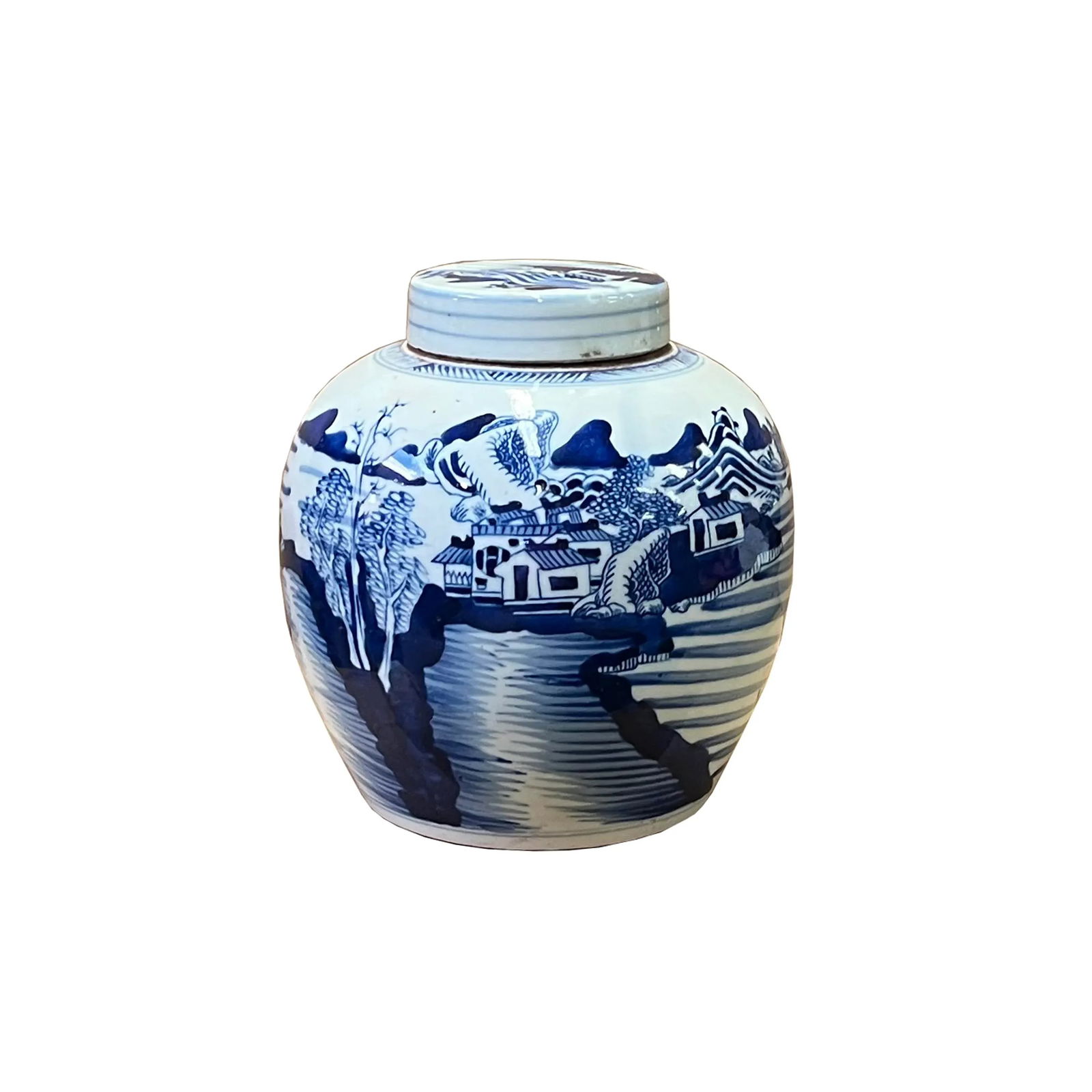 Oriental Hand-Paint Scenery Blue White Porcelain Ginger Jar - 5
