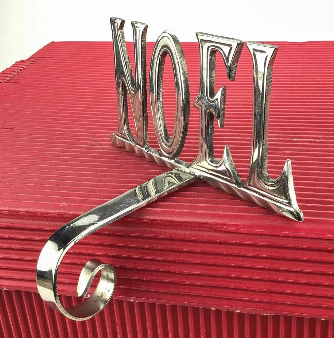 Vintage Pewter Single Stocking Holder Noel - 5