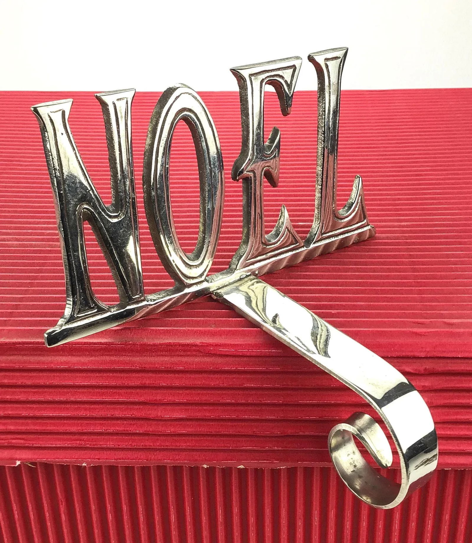 Vintage Pewter Single Stocking Holder Noel - 6