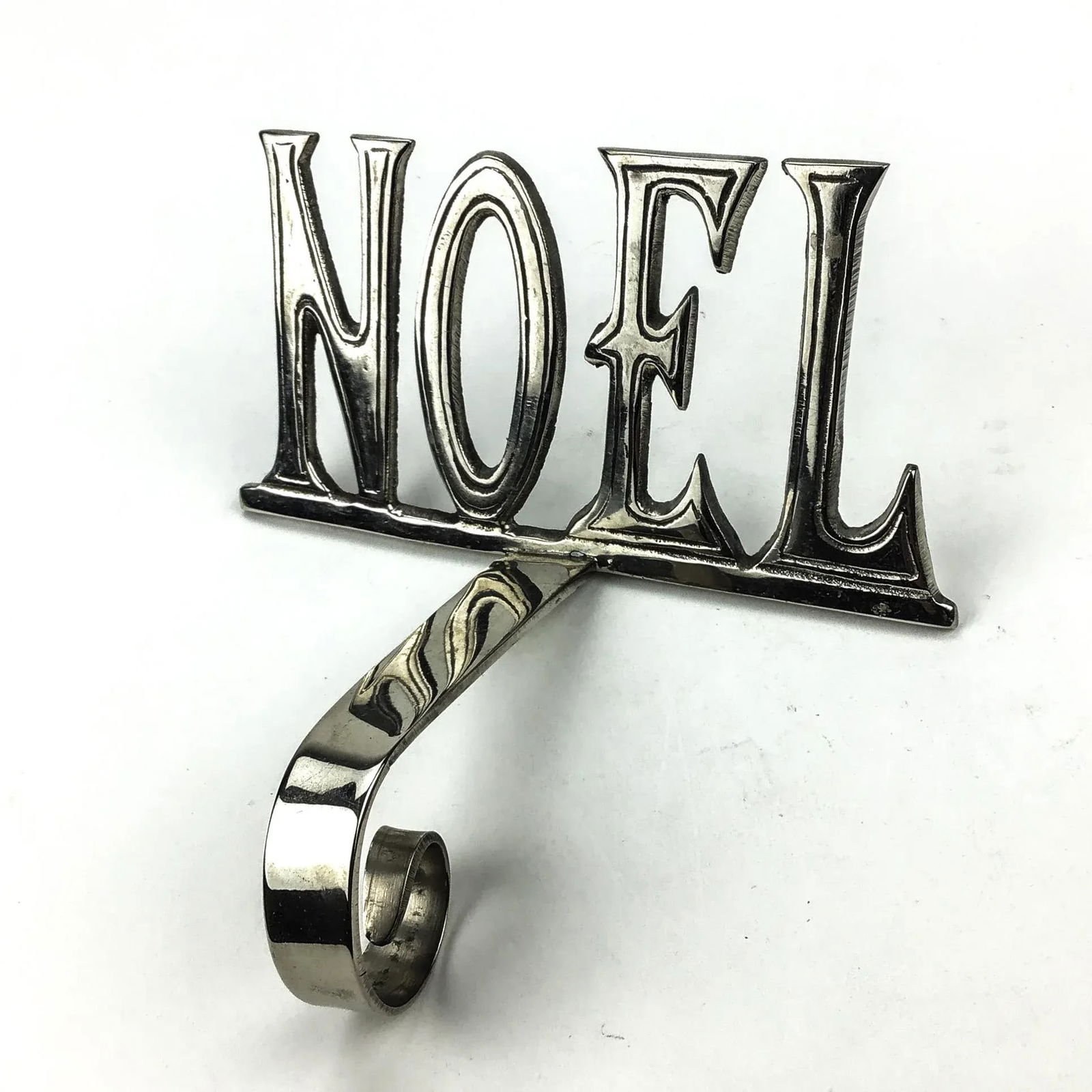 Vintage Pewter Single Stocking Holder Noel - 8