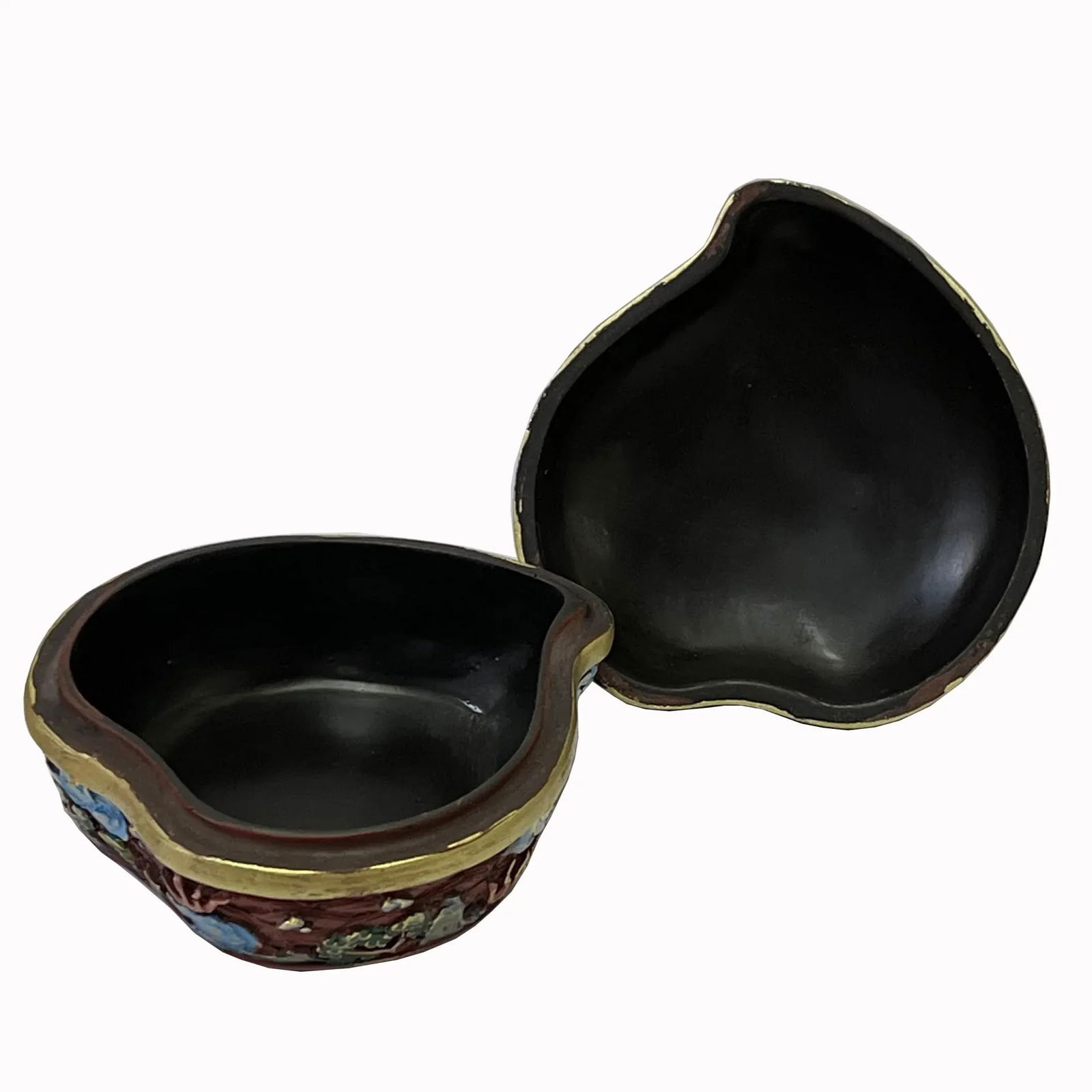 Chinese MIX Color Red Resin Lacquer Peach Shape Box Display Art - 4