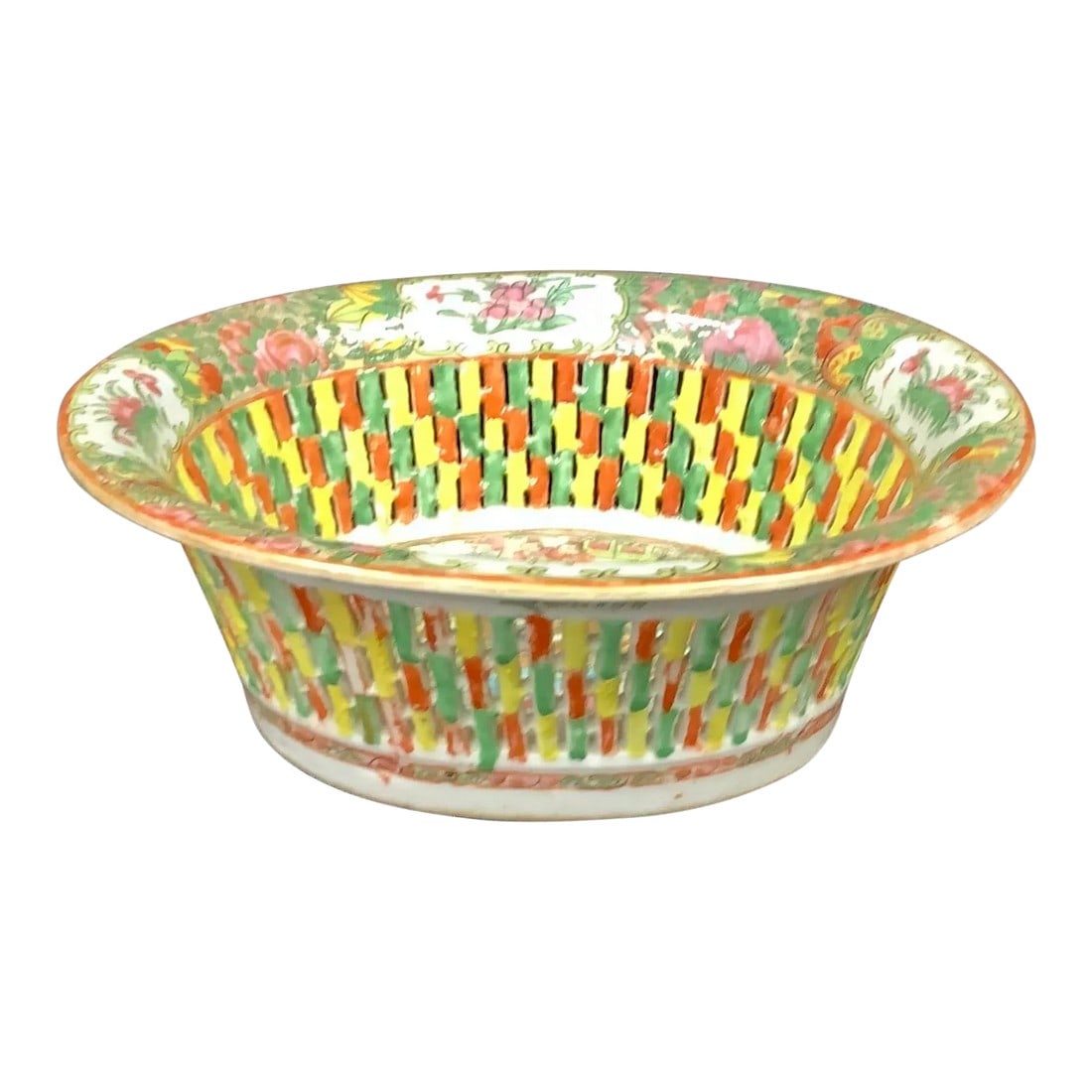 19th Century Chinese Rose Medallion Reticulated Porcelain Basket (1 of 9)