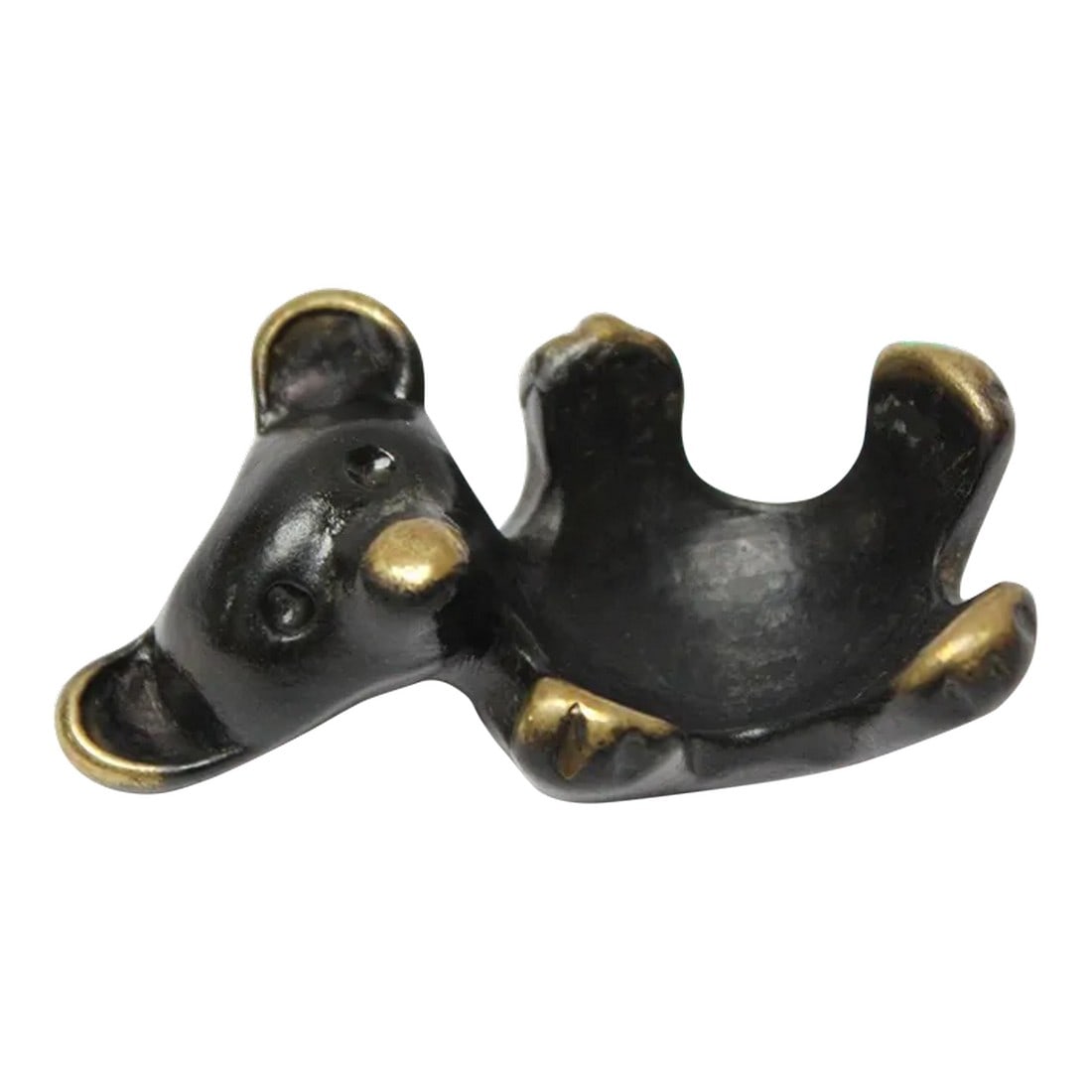 Blackened Brass Bear Candleholder/Figurine by Walter Bosse and Herta Baller: Mid-Century bear figurine designed by Walter Bosse and Herta Baller as part of "Black Golden Line" (Austria, ca. 1950). Composed of solid brass patinated in a black finish, which is then polished off