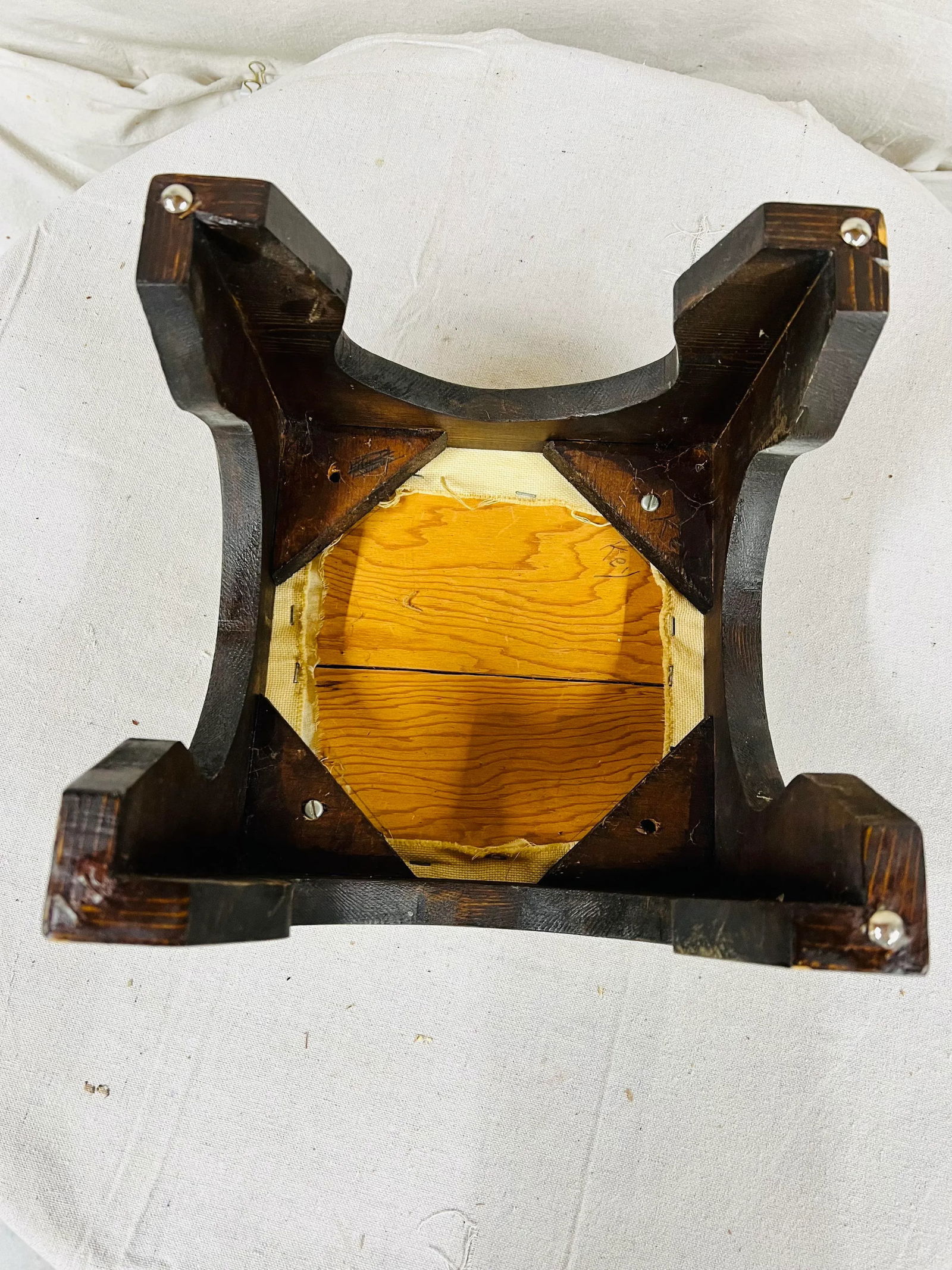 Mid Century Chinoiserie Footstool With Handmade Needlework Design - 3